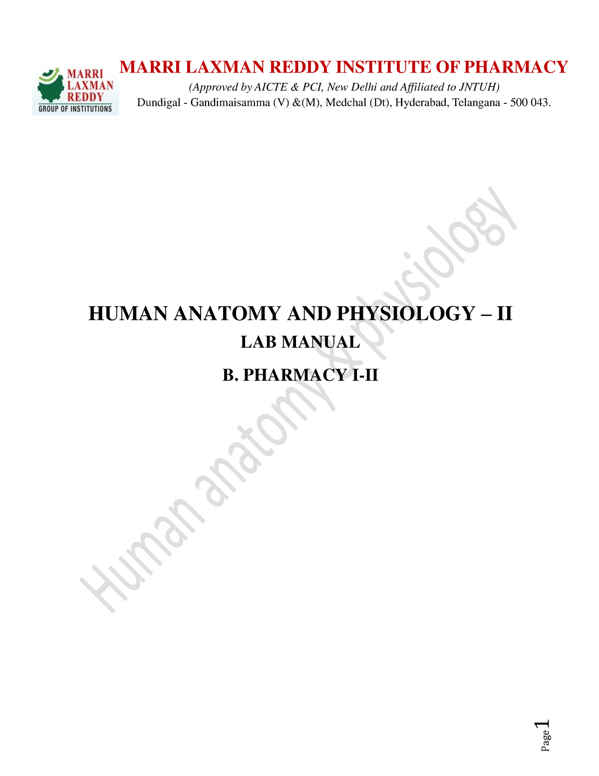 Human Anatomy Physiology II LAB Manual - 1 HUMAN ANATOMY AND PHYSIOLOGY ...