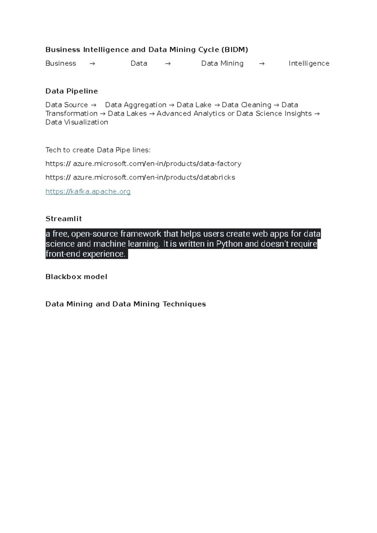 Quick notes - Business Intelligence and Data Mining Cycle (BIDM ...