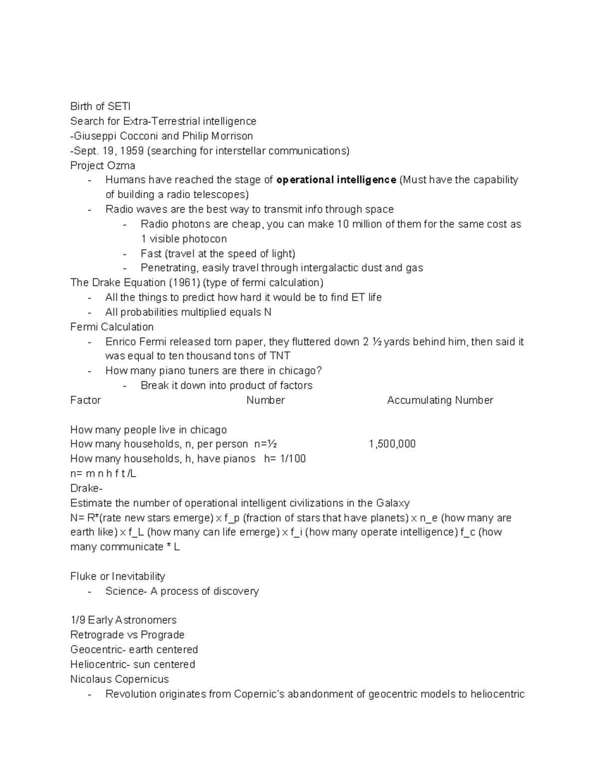 ET class - Lecture notes all - Birth of SETI Search for Extra ...