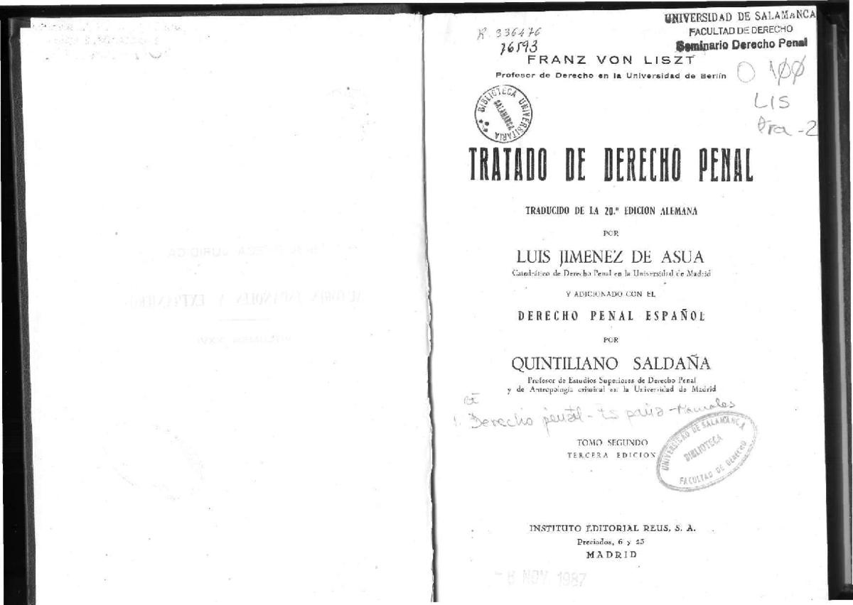VON Liszt, Parte General- TOMO II - V-' i»IVERSIDAD DE SALAMÍÍNCÍ J