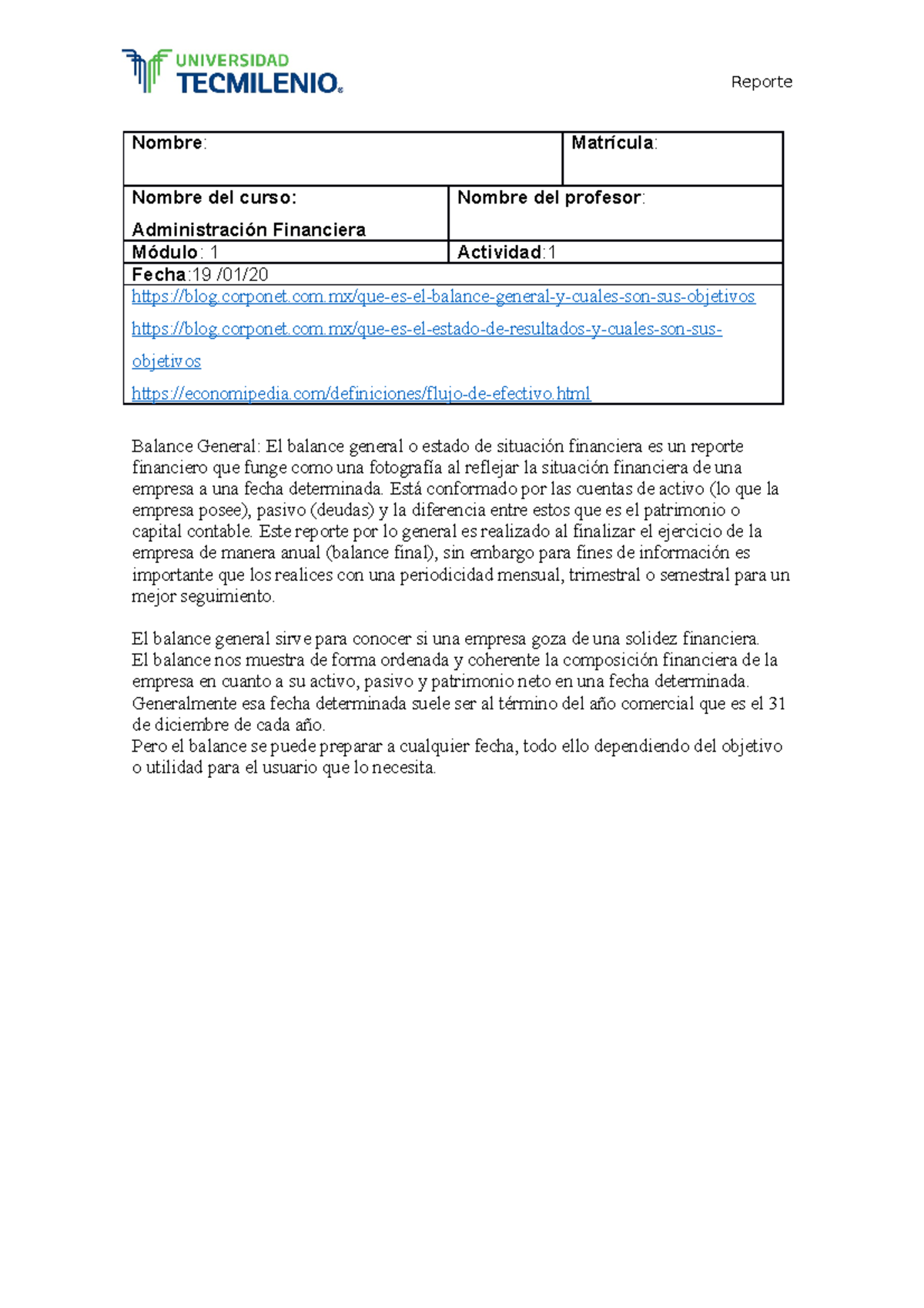 Actividad 1 Administración - Nombre: Matrícula: Nombre del curso ...