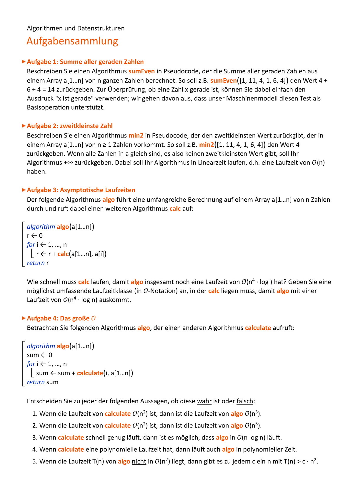 AuD Aufgabensammlung - Algorithmen Und Datenstrukturen Aufgabensammlung ...