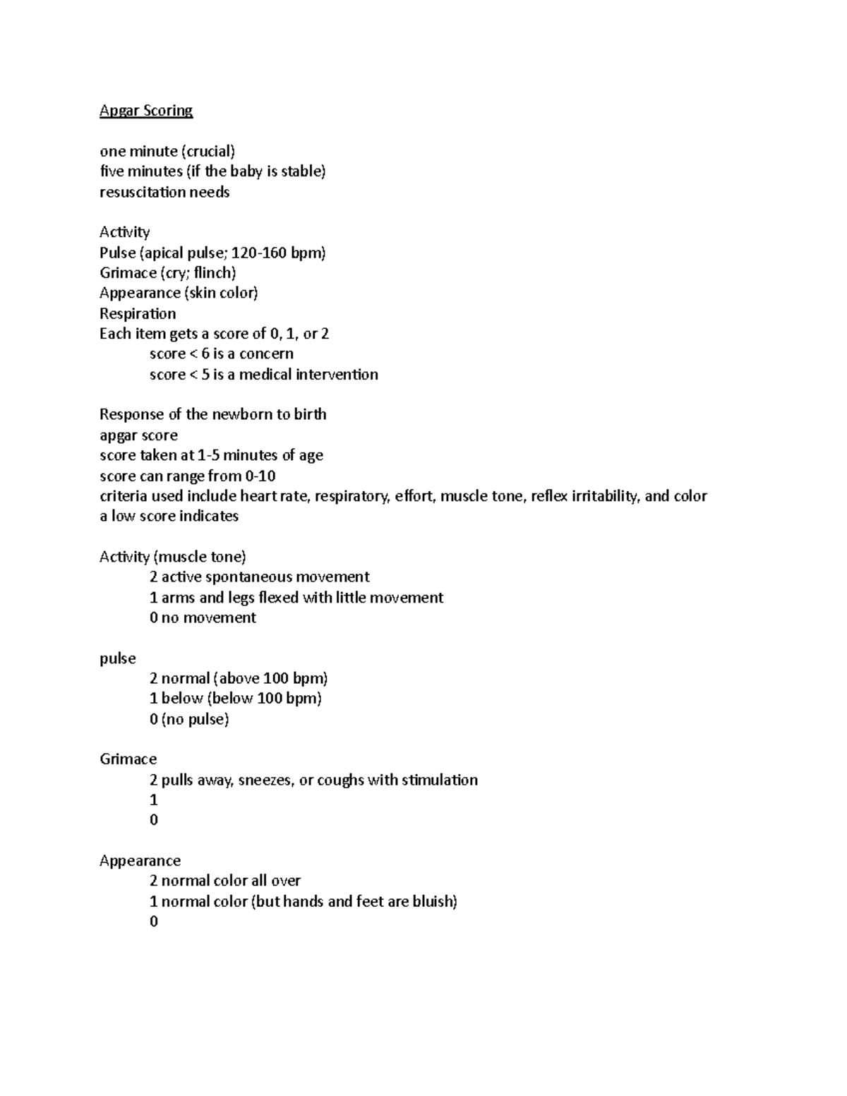 Unit 4 day 1 powerpoint notes - Apgar Scoring one minute (crucial) five ...