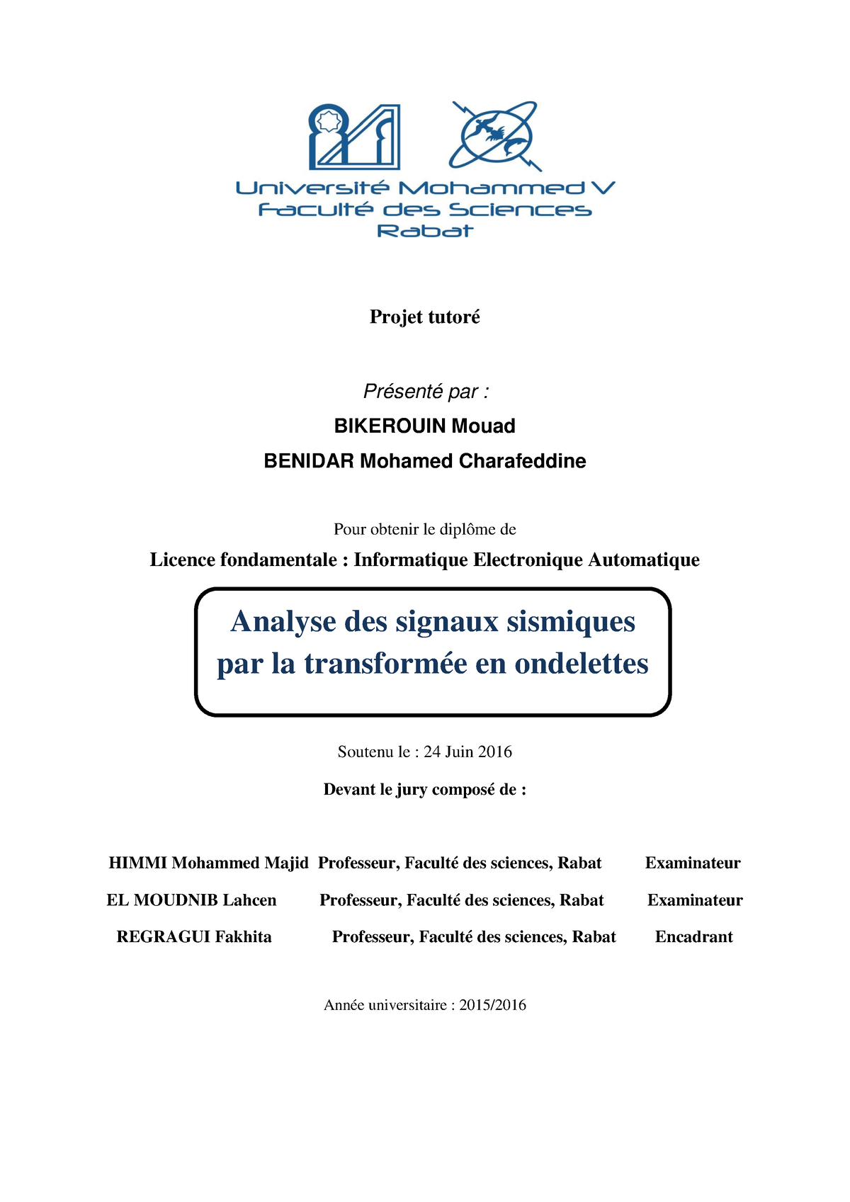 SDIC-PL0301 - PFE Chimie - Projet Tutoré Présenté Par : BIKEROUIN Mouad ...