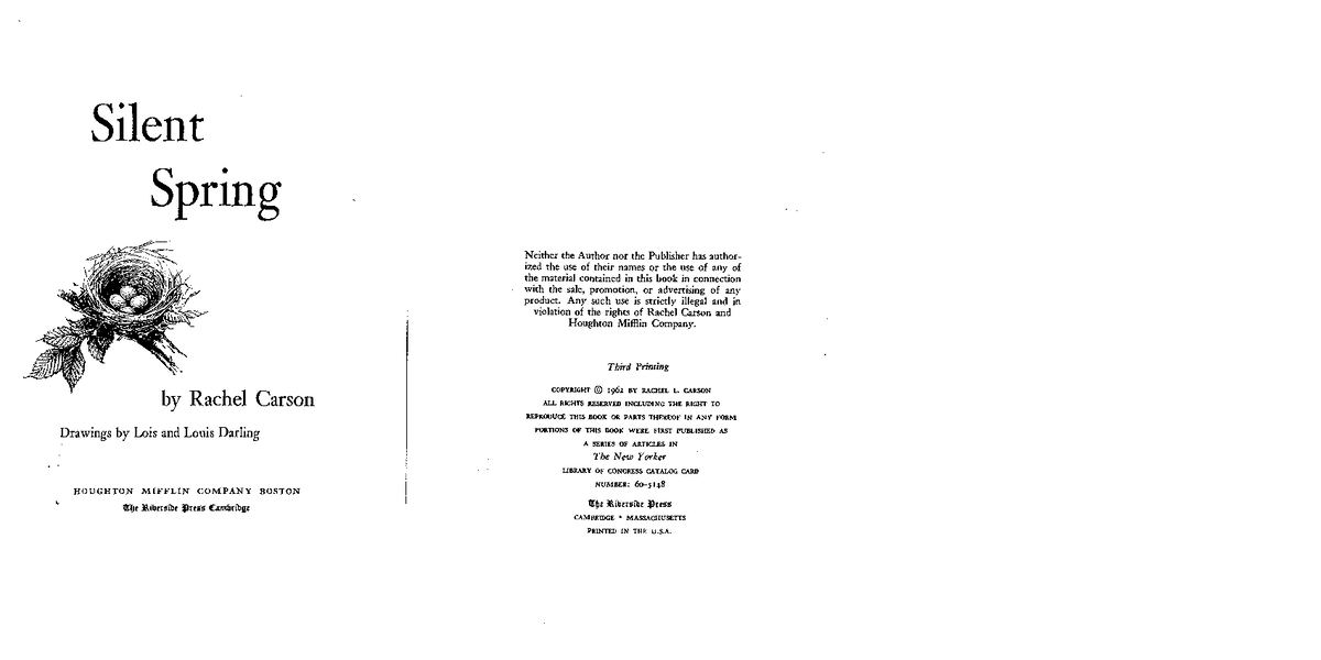 Silent Spring 1962 (Rachel Carson) - Bachelors of science in nursing ...