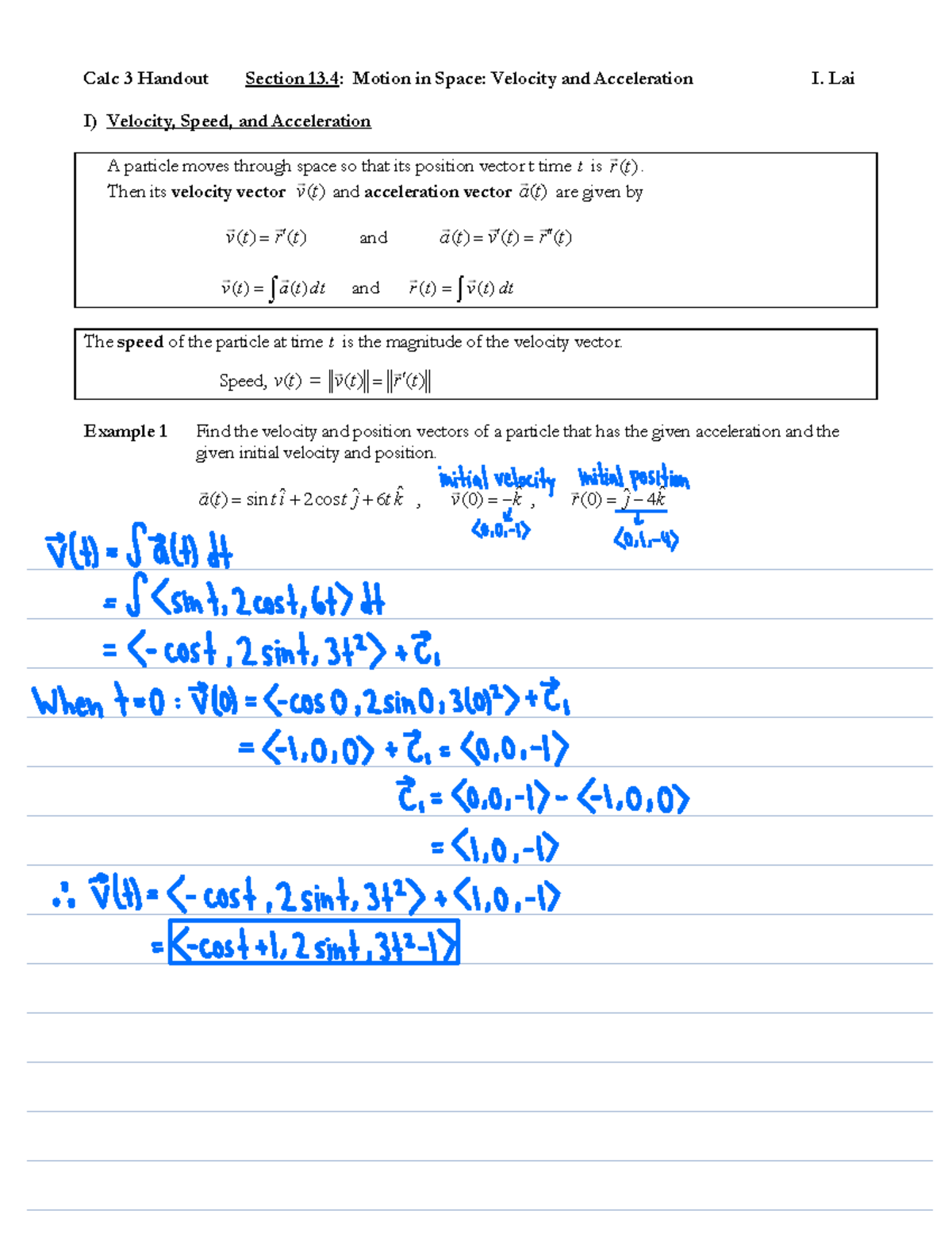 Section 13.4 Motion in Space, Velocity and Acceleration - 5 Calc 3 ...