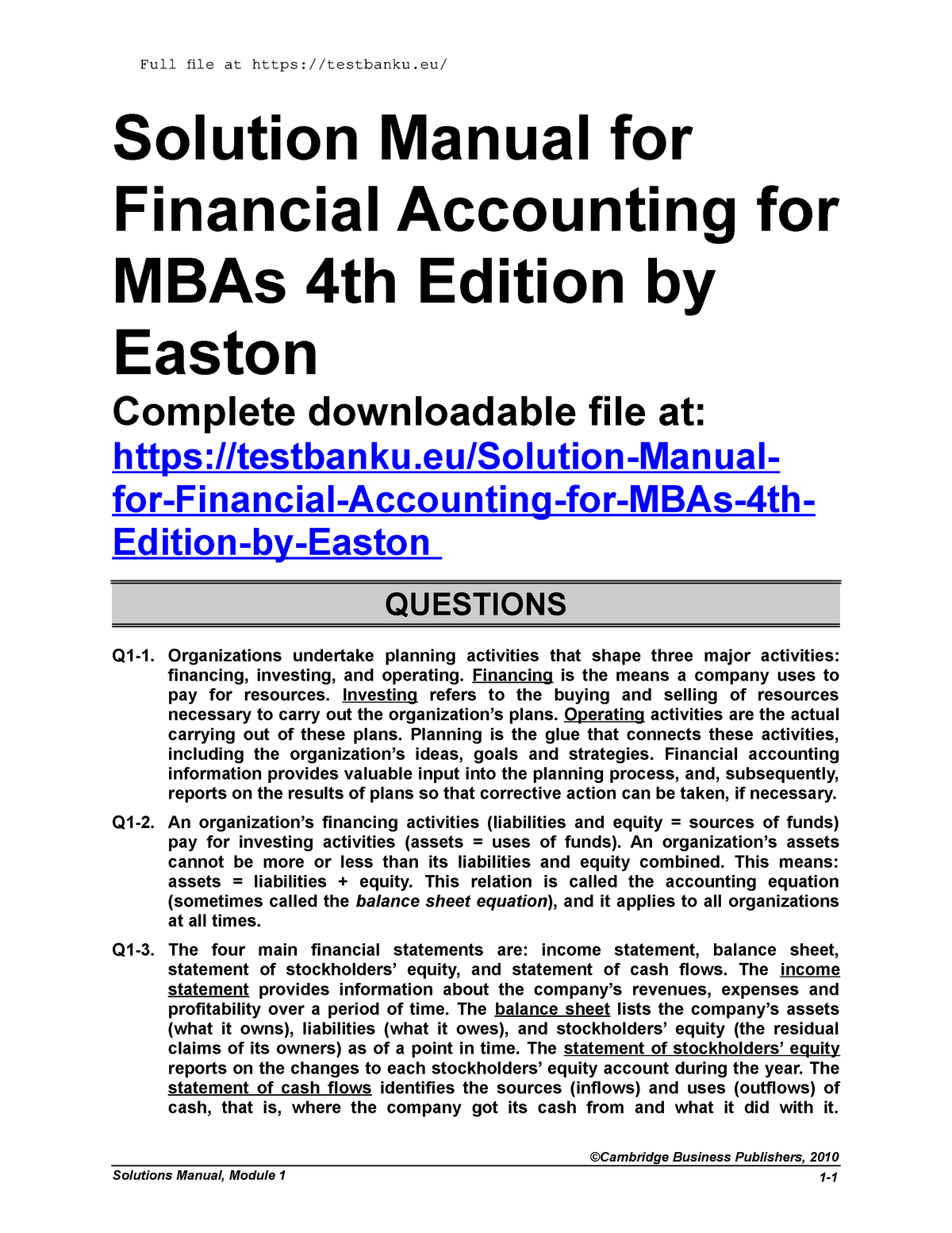 Solution Manual for Financial Accounting 4e - Full file at testbanku/  Solution Manual for Financial - StuDocu