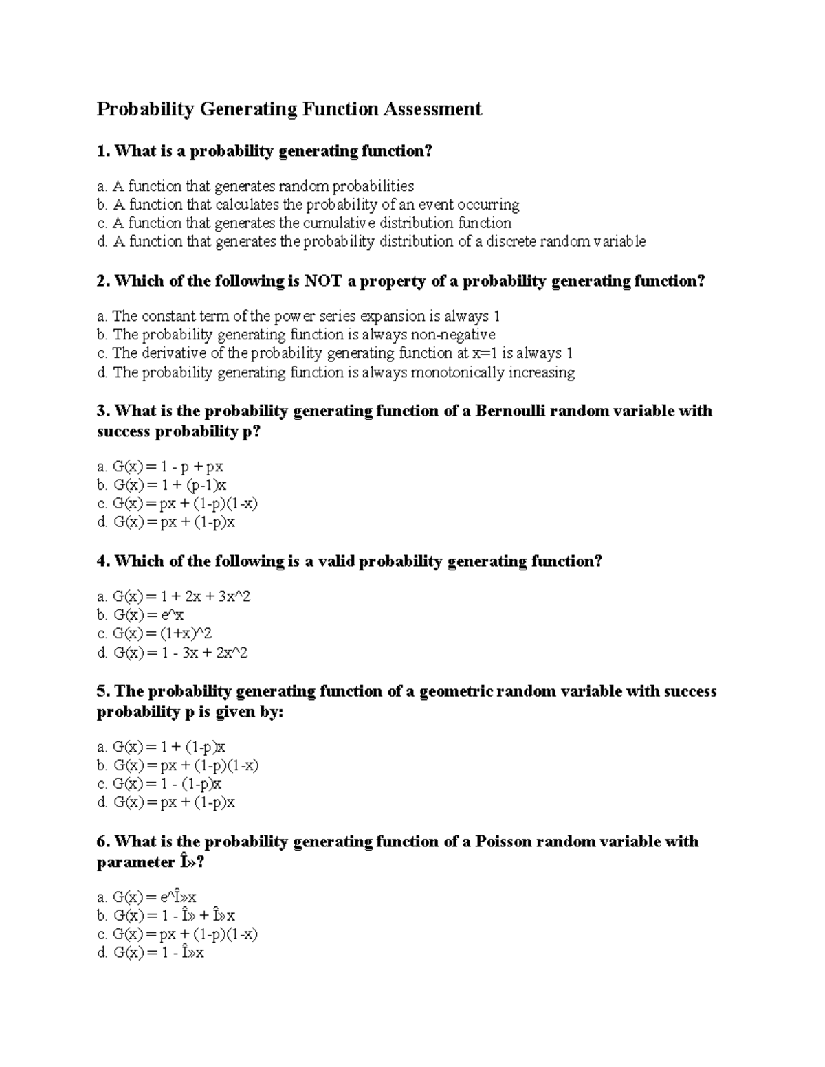 PGF - assignment - Probability Generating Function Assessment 1. What ...
