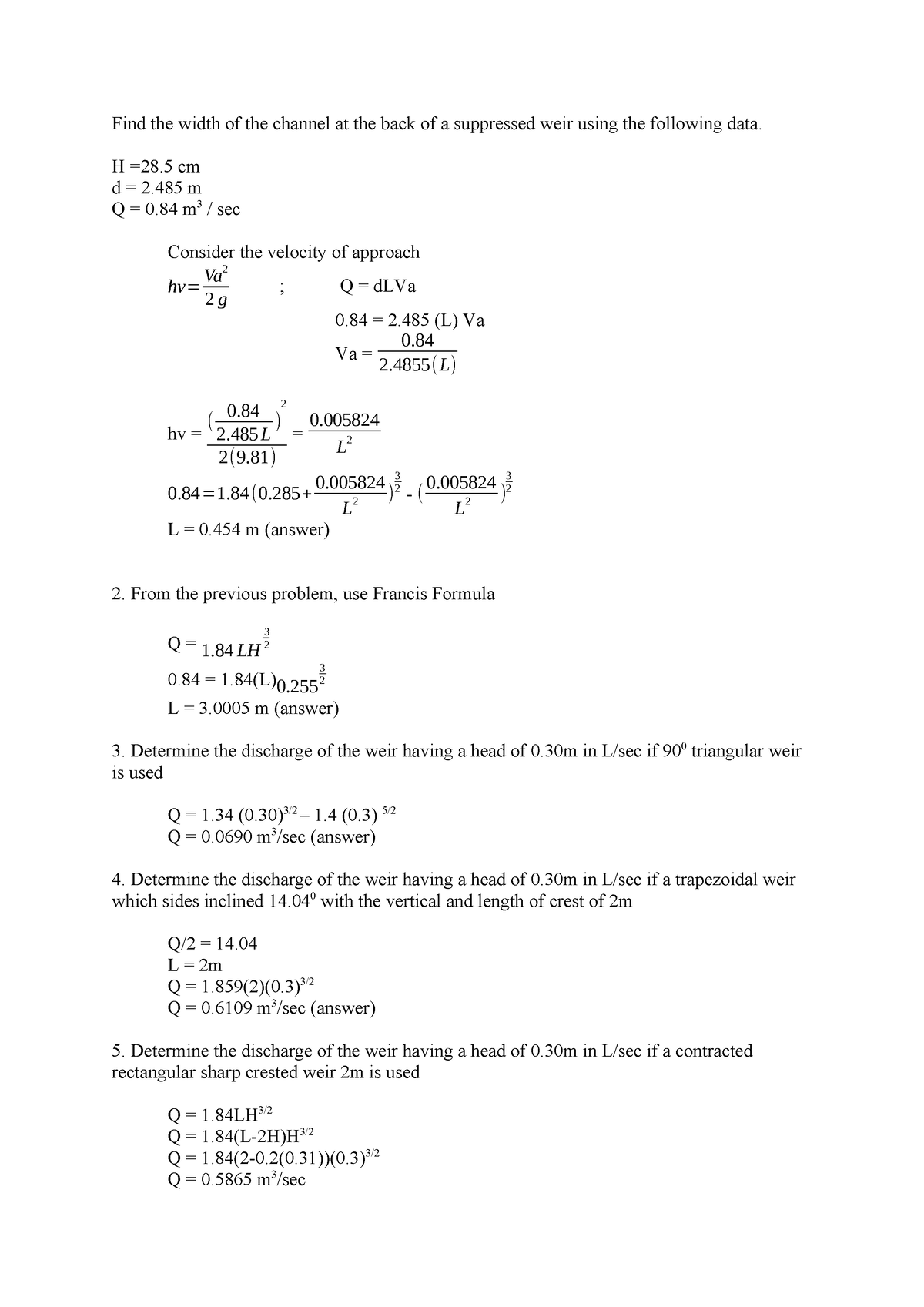 Pdfcoffee - HYDRAULICS - Find the width of the channel at the back of a ...