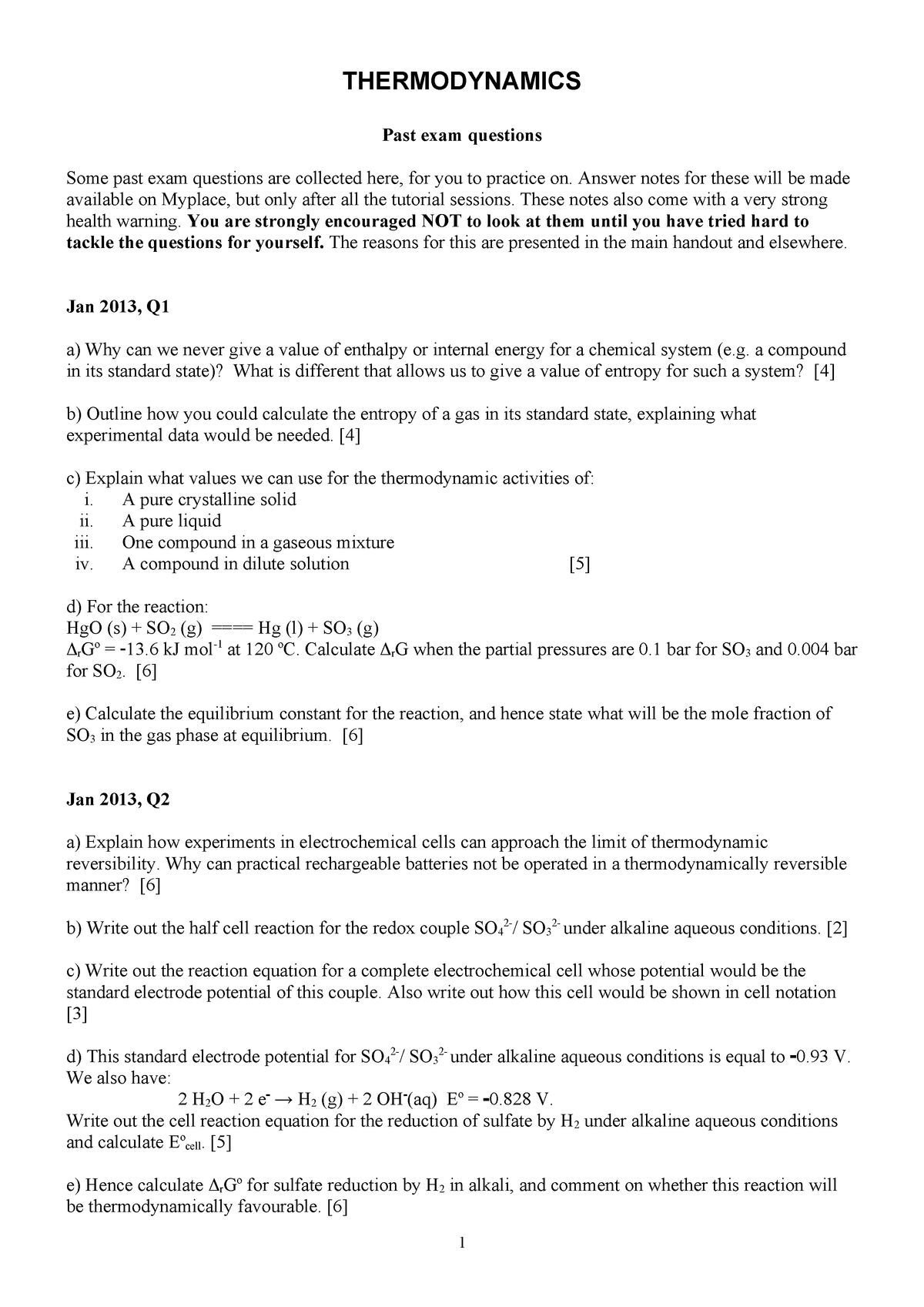 Thermodynamics Past Exam Question Studocu