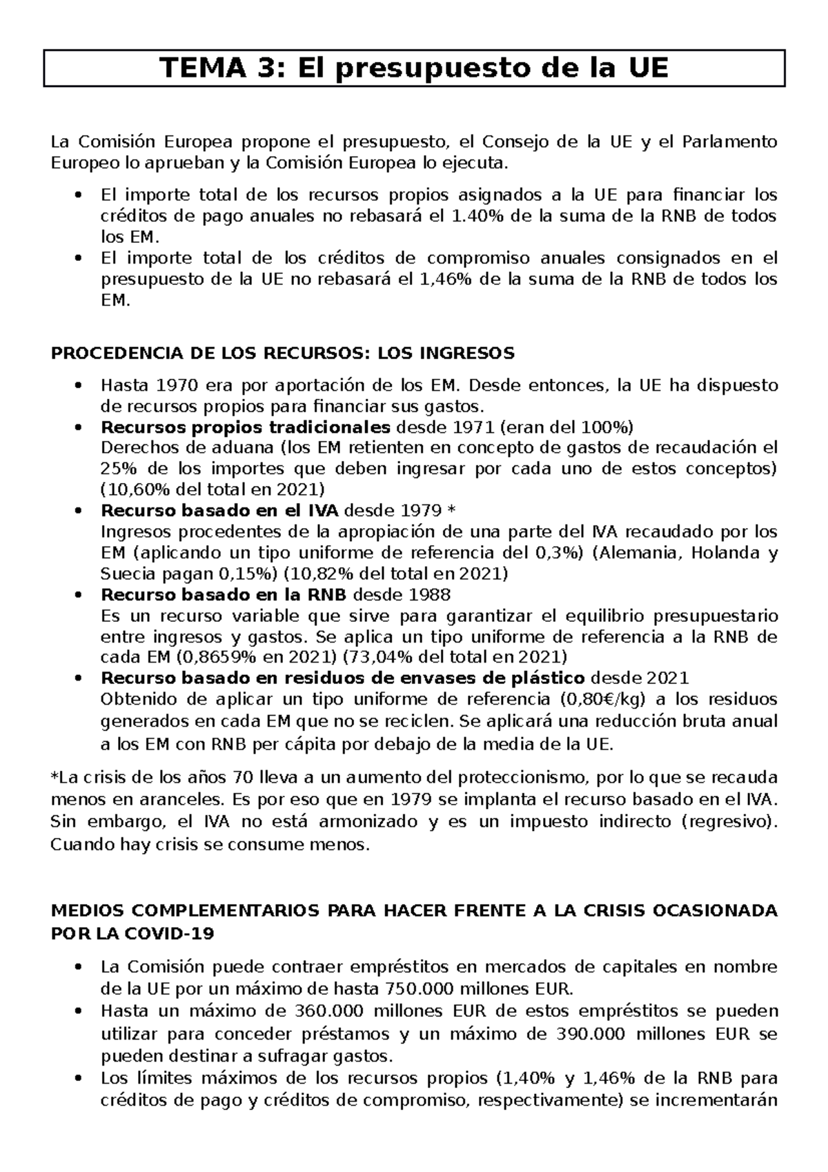 TEMA 3 Economía DE LA UE - TEMA 3: El presupuesto de la UE La Comisión ...