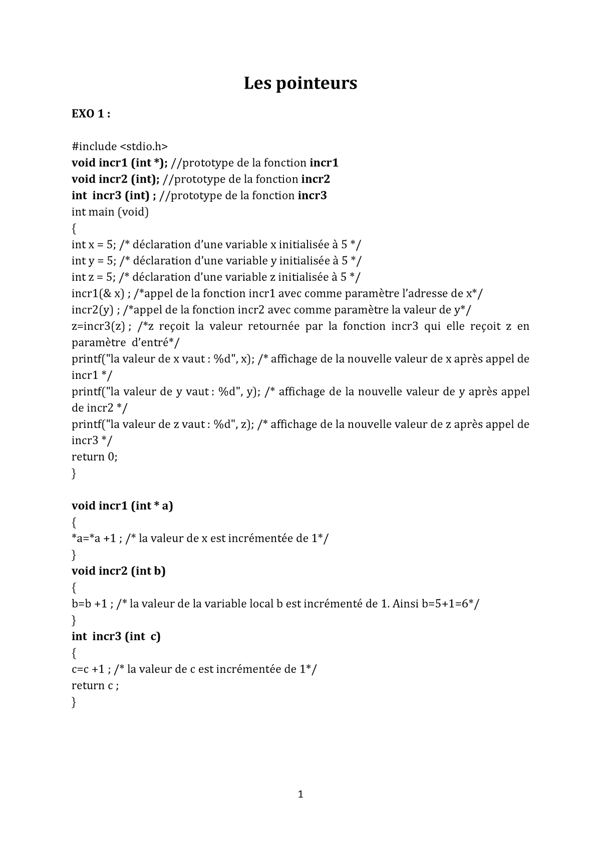 Pointeur TP 3 Corrig - Les Pointeurs EXO 1 : #include Void Incr1 (int ...