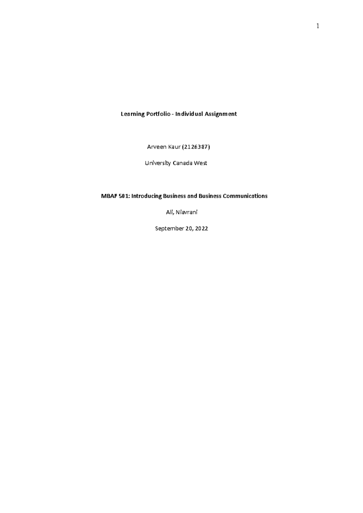 Learning Portfolio -501-Final version - Learning Portfolio - Individual ...