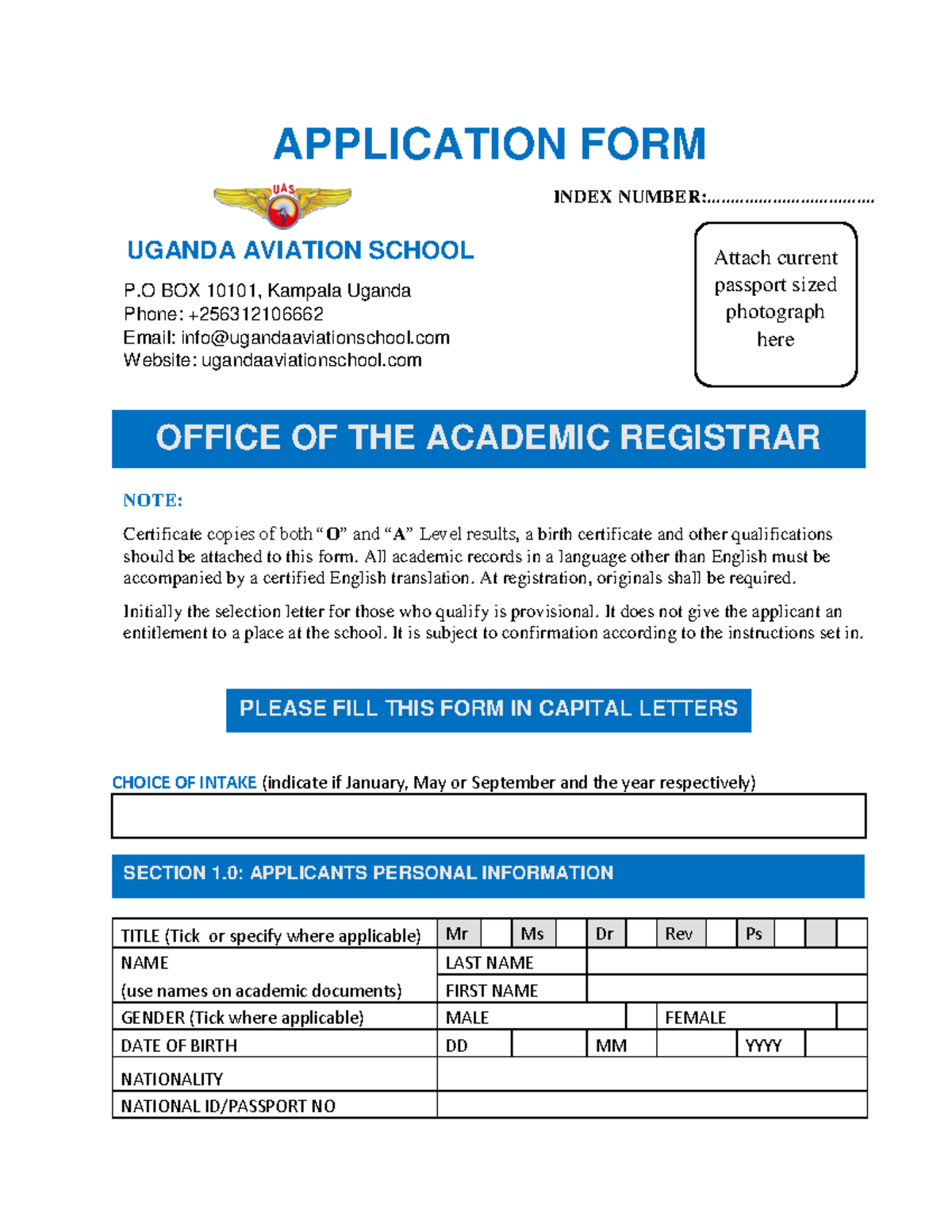 Application FORM - Good - CHOICE OF INTAKE (indicate if January, May or ...