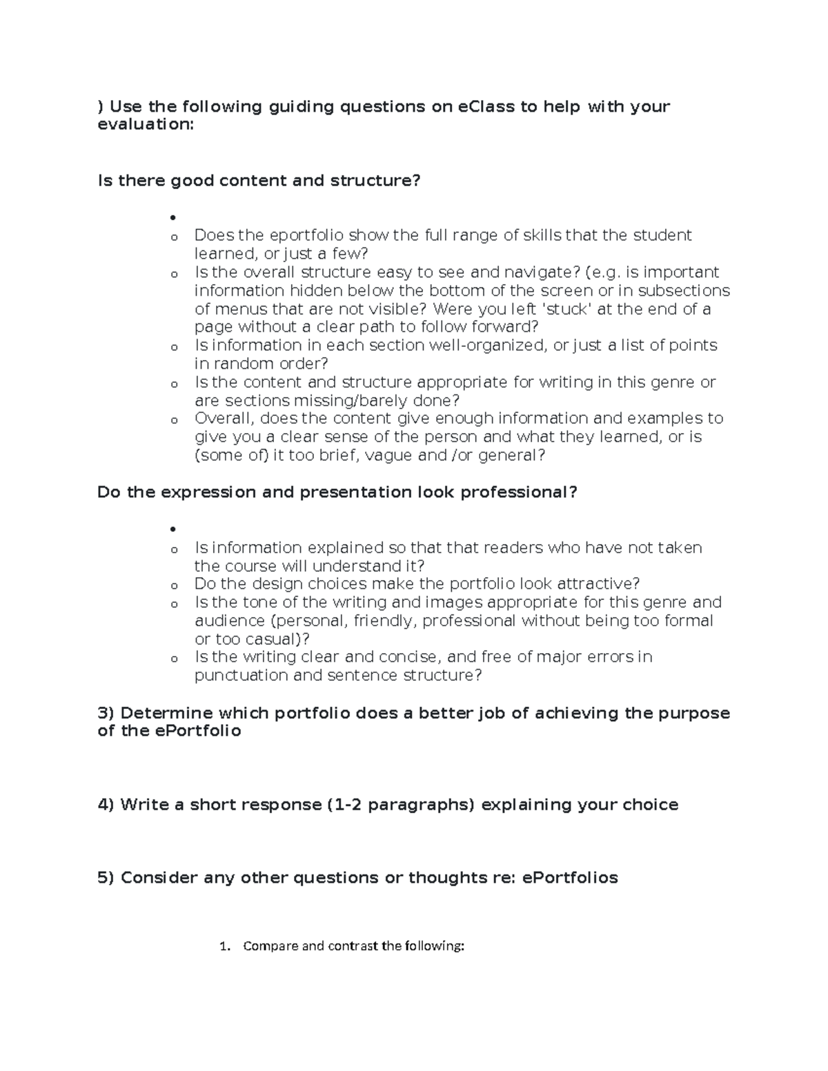 WRIT 2201 Discussion Question- Portfolio - ) Use the following guiding ...
