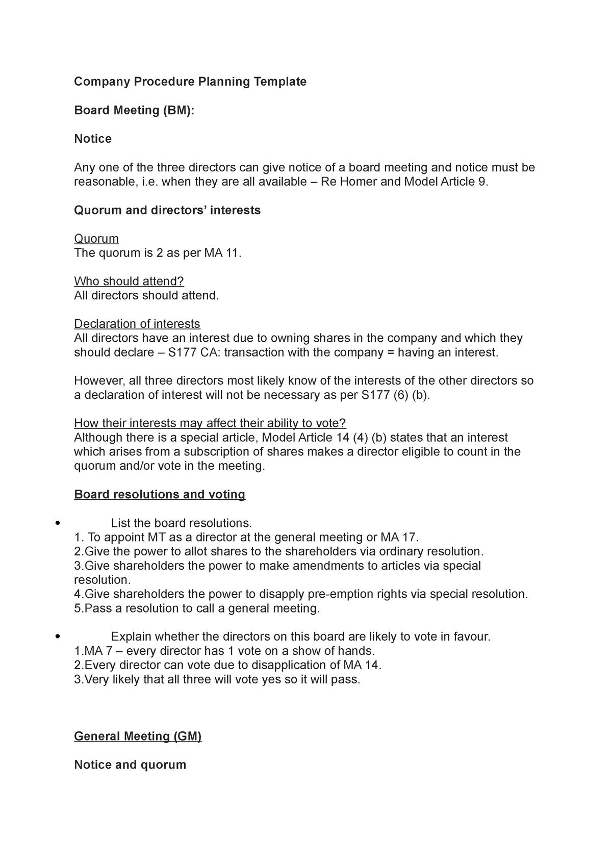 Corporate Finance Engage Task - Company Procedure Planning Template ...