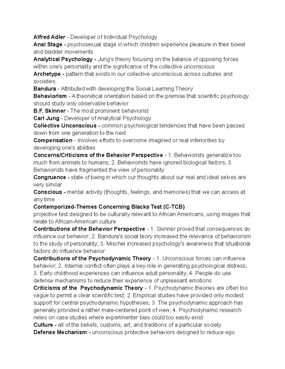 Introduction to Psychology - Personality - Chapter 11 Notes - Alfred ...