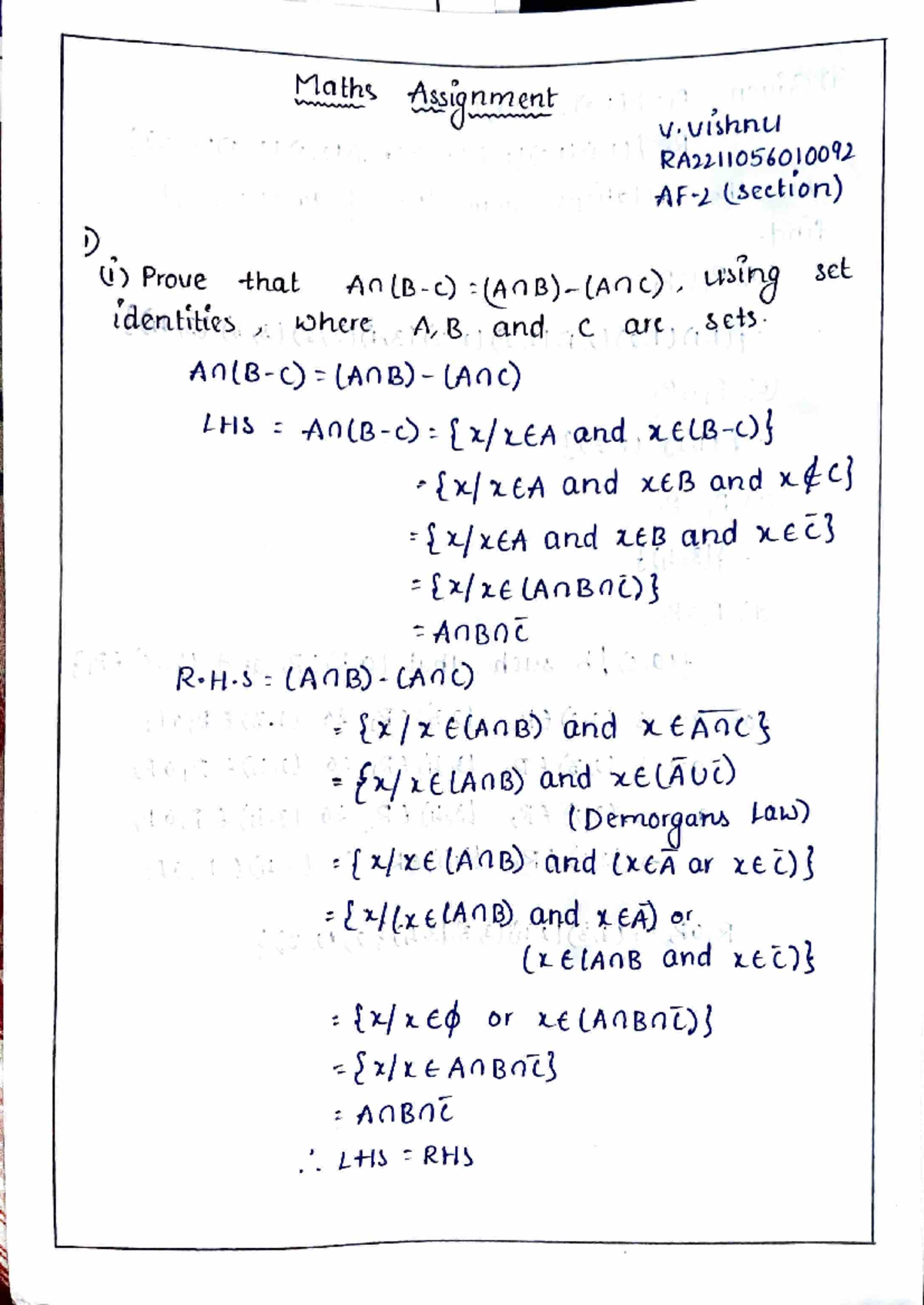 Discrete mathematics assignment-1 - Maths Assignment v. vishnu ...