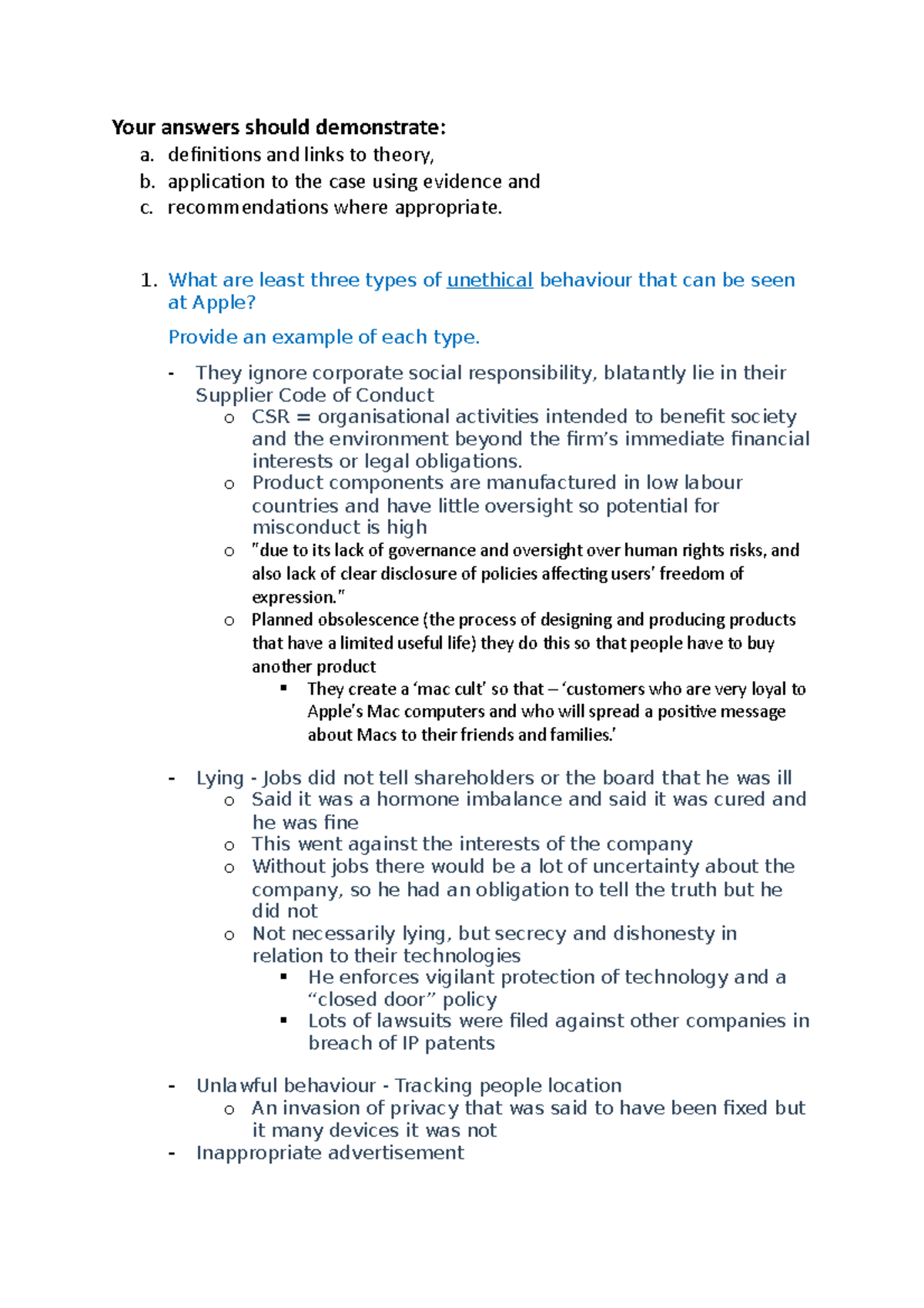 ethics case study model answers