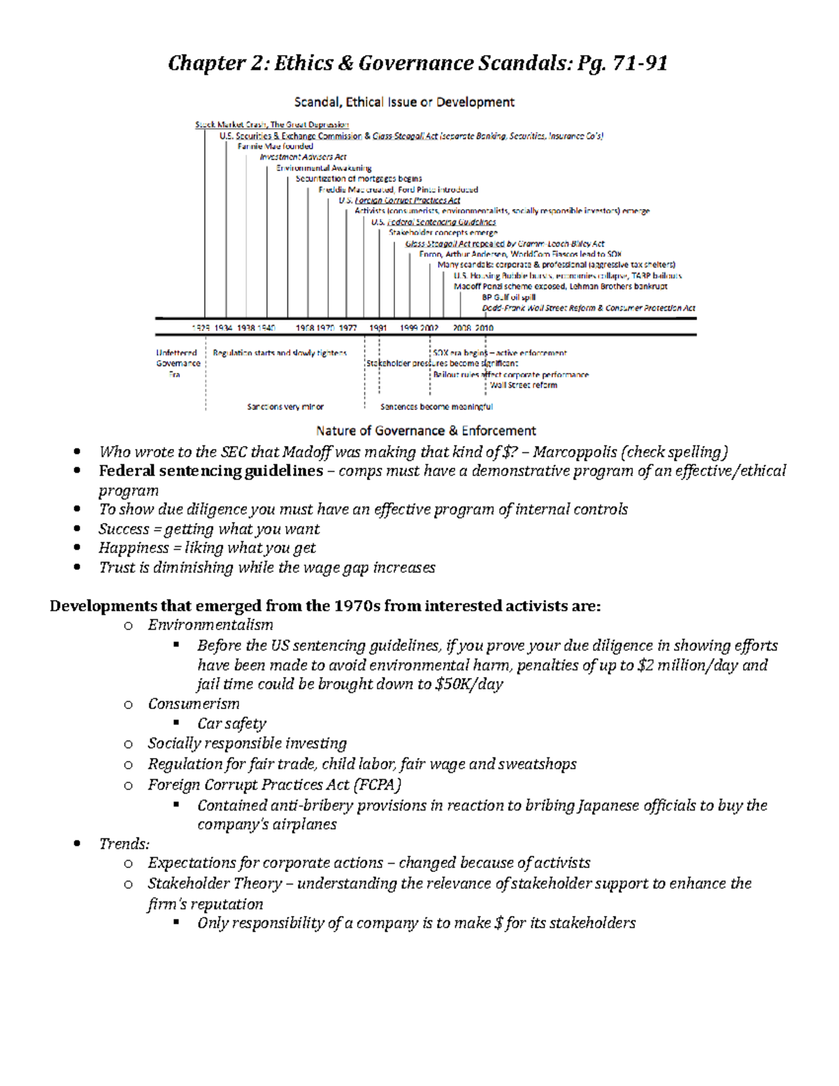 Chapter 2 Notes - Chapter 2: Ethics & Governance Scandals: Pg. 71- Who ...