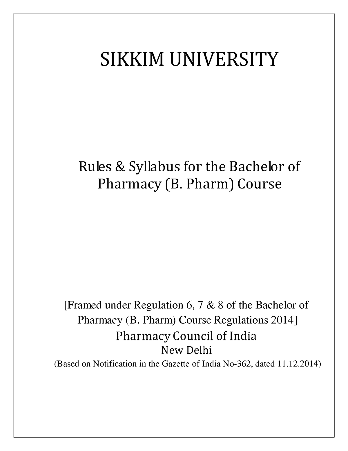 Latest-Syllabus B Pharm - SIKKIM UNIVERSITY Rules & Syllabus For The ...