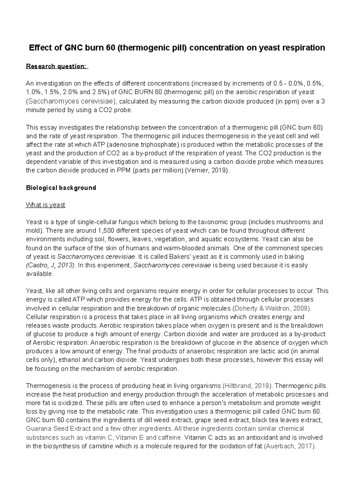 Biology IA International baccelorate Effect of GNC burn 60