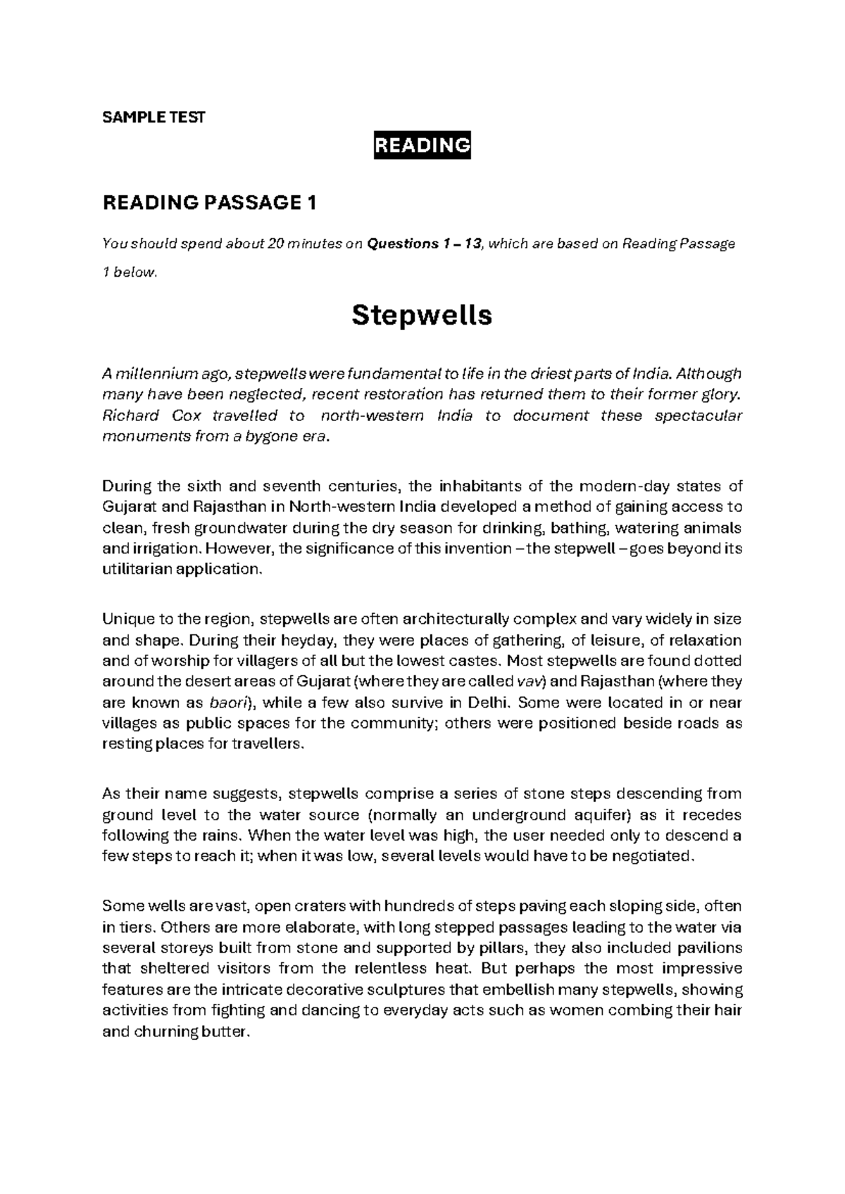 [Sample Portfolio] Reading Test SAMPLE TEST READING READING PASSAGE 1
