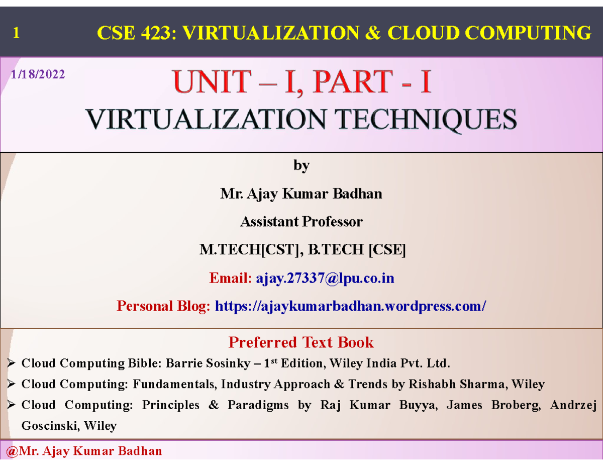 VIRTUALIZATION TECHNIQUES Virtualization Technology Overview Of X86 ...