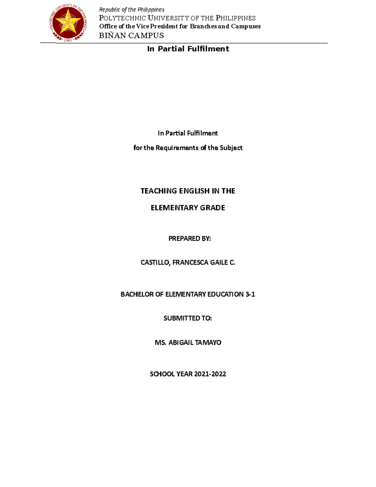 DLP IN English BEEd3-1 - sdegwfdc - In Partial Fulfilment In Partial ...