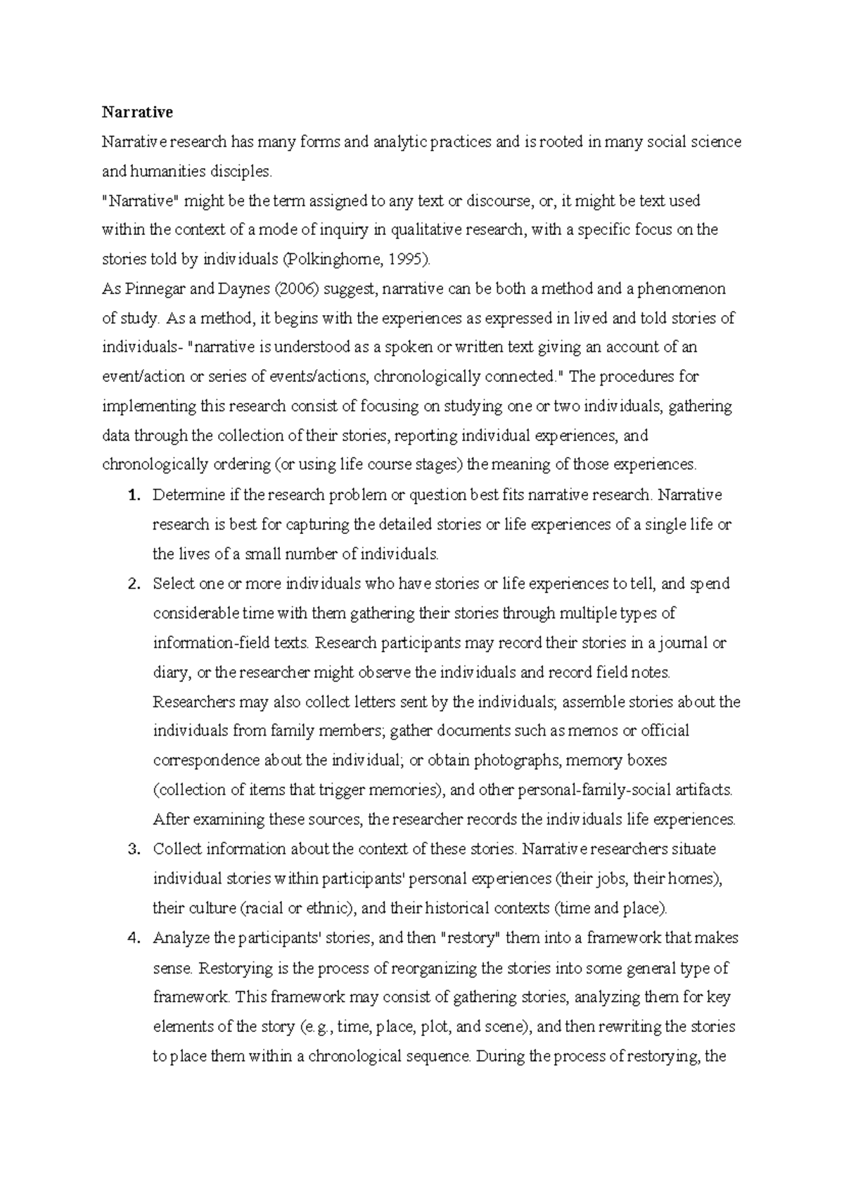 Qualitative Methods - lecture notes - Narrative Narrative research has ...