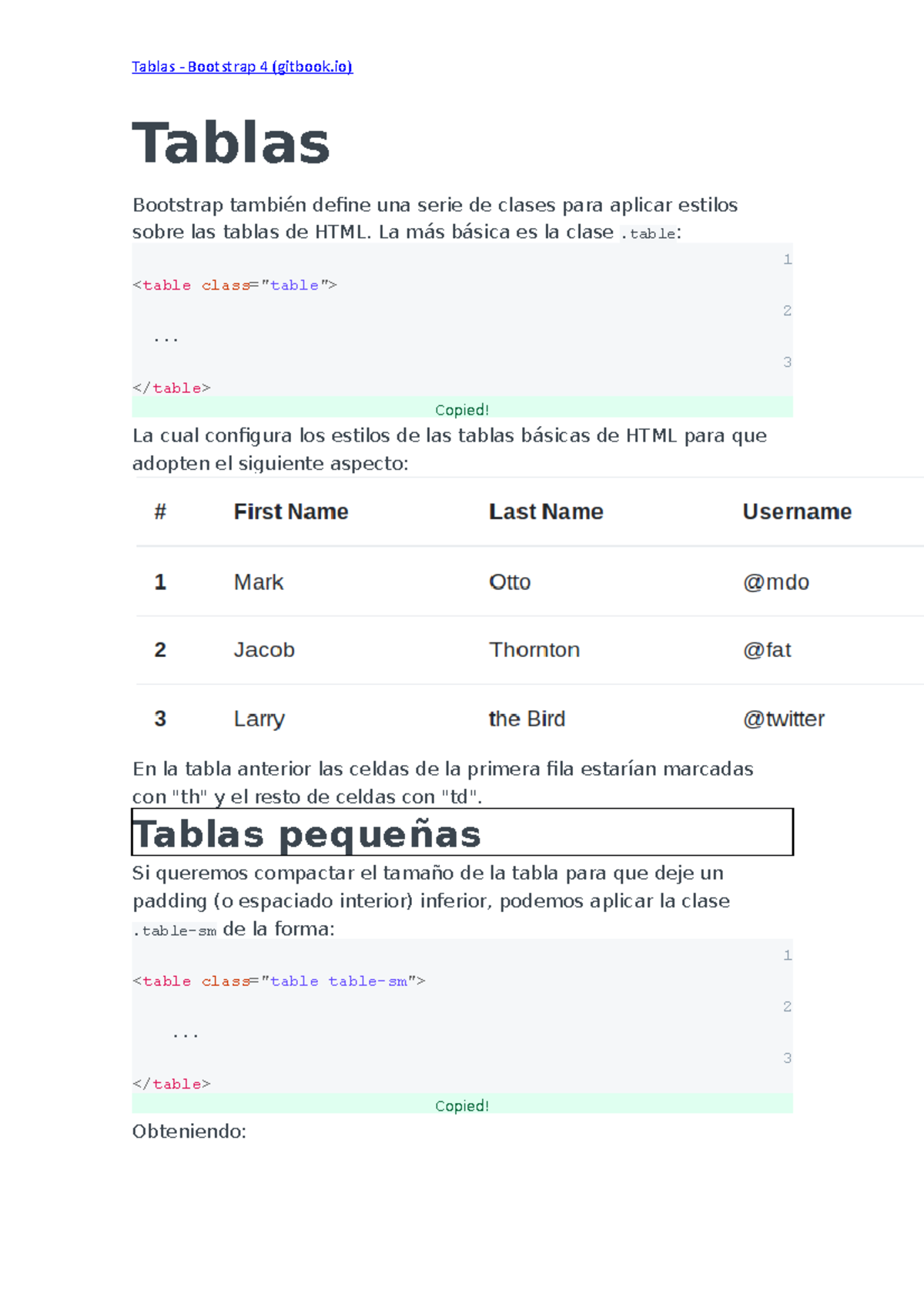Tablas boostrap Tablas Bootstrap también define una serie de clases