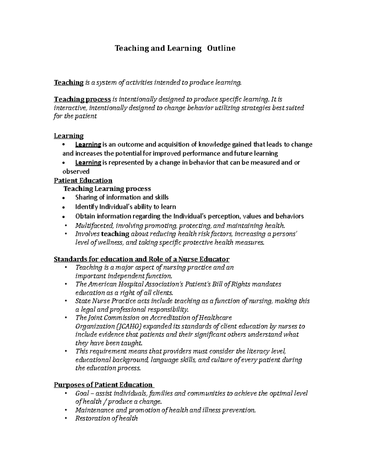 Teaching and Learning Outline - Teaching and Learning Outline Teaching ...