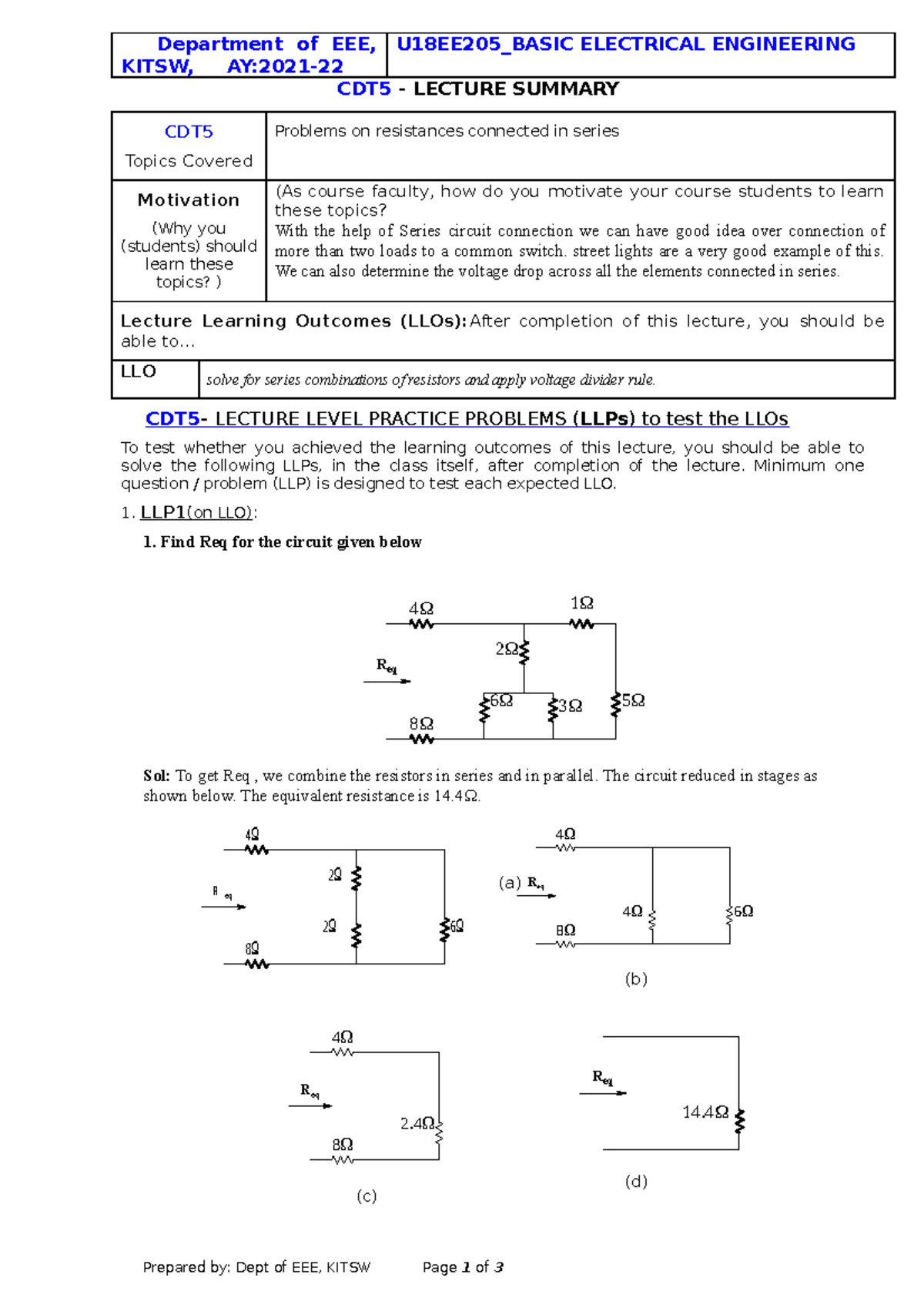 BEE 5 Summary - Notes For Bee - Department Of EEE, KITSW, AY:2021 ...