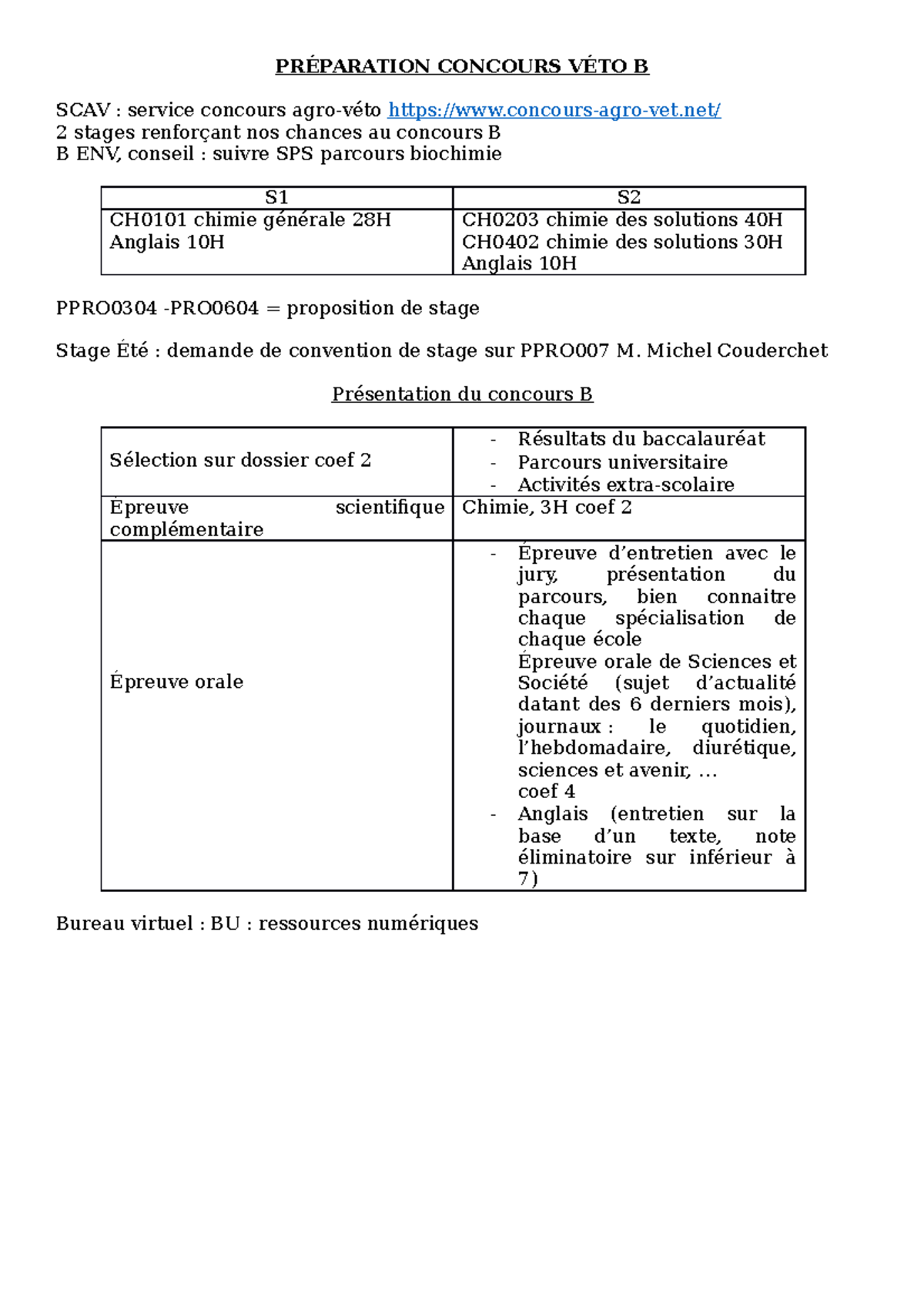 Présentation du concours vétérinaire B et de la préparation — free download