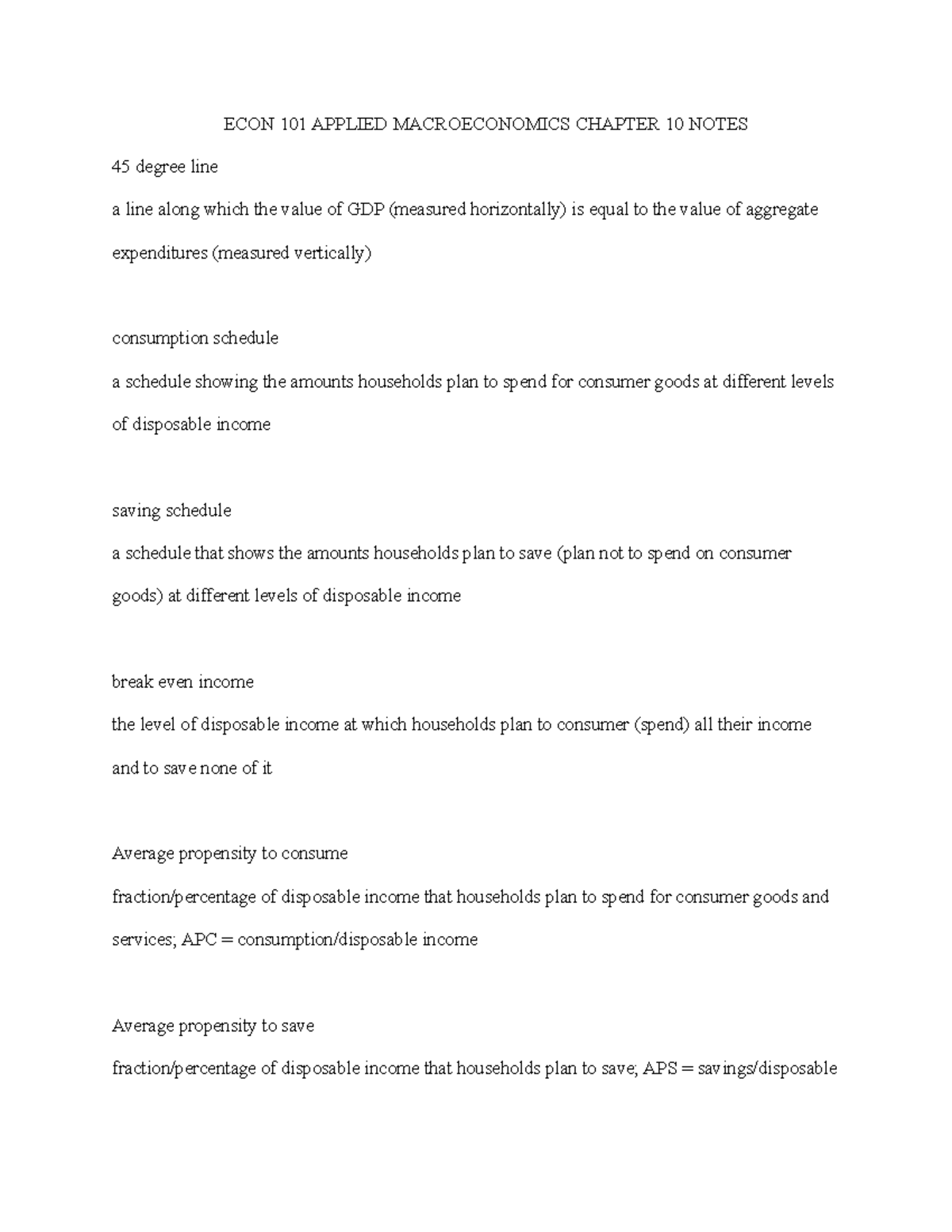 ECON 101 Applied Macroeconomics Chapter 10 Notes - ECON 101 APPLIED ...