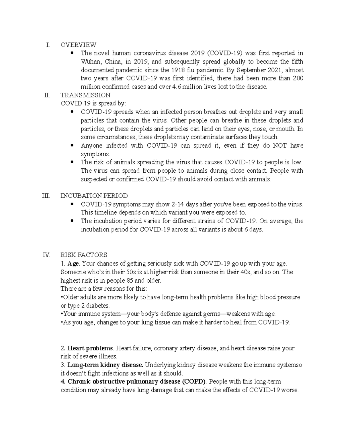 Covid-19 - N/A - I. OVERVIEW The novel human coronavirus disease 2019 ...