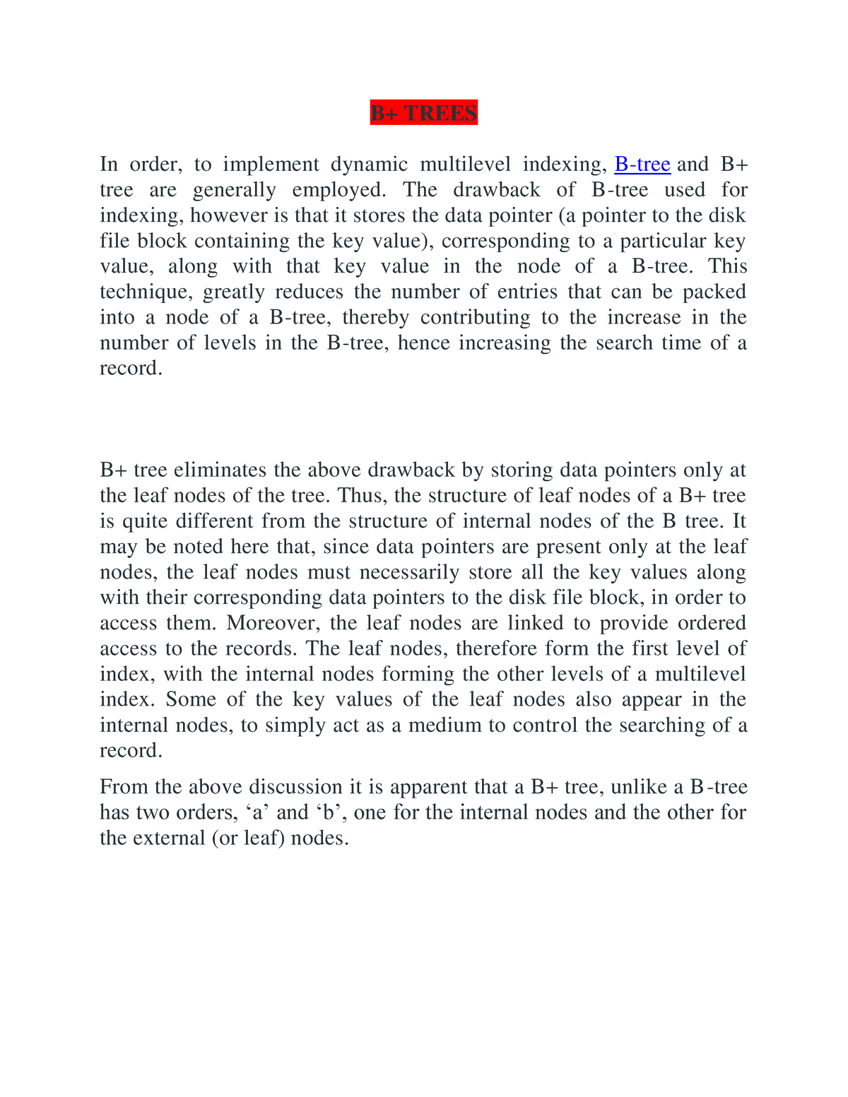 B+ Trees - B+ TREES In Order, To Implement Dynamic Multilevel Indexing ...