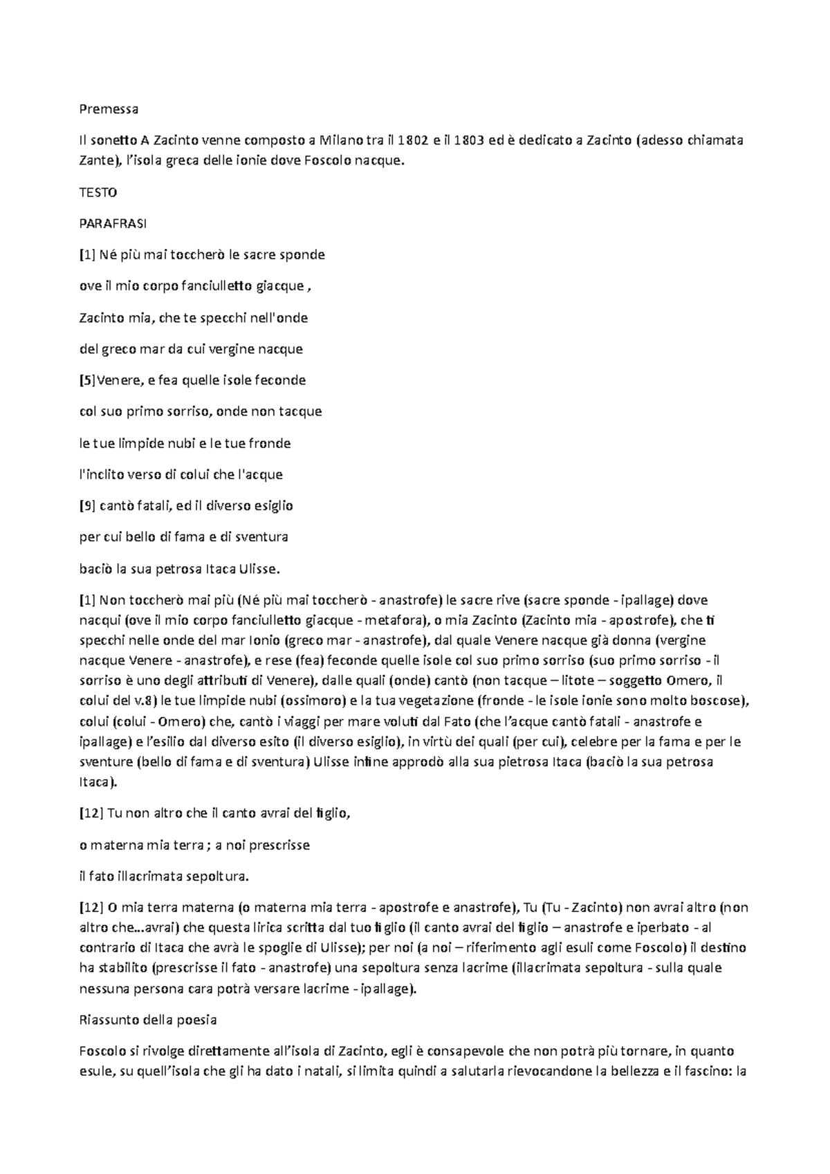 A zacinto Testo parafrasi e commento. Premessa Il A Zacinto venne composto a Milano A zacinto Testo parafrasi e commento. Premessa Il A Zacinto venne composto a Milano