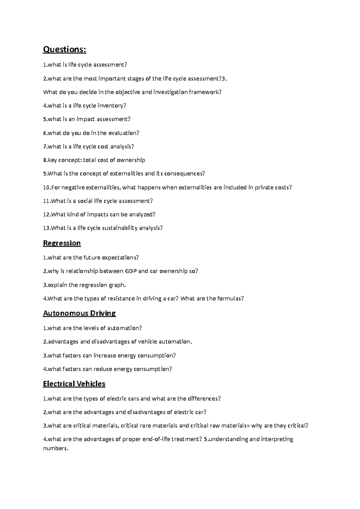 Sustainable Mobility Questions - Questions: 1 is life cycle assessment ...