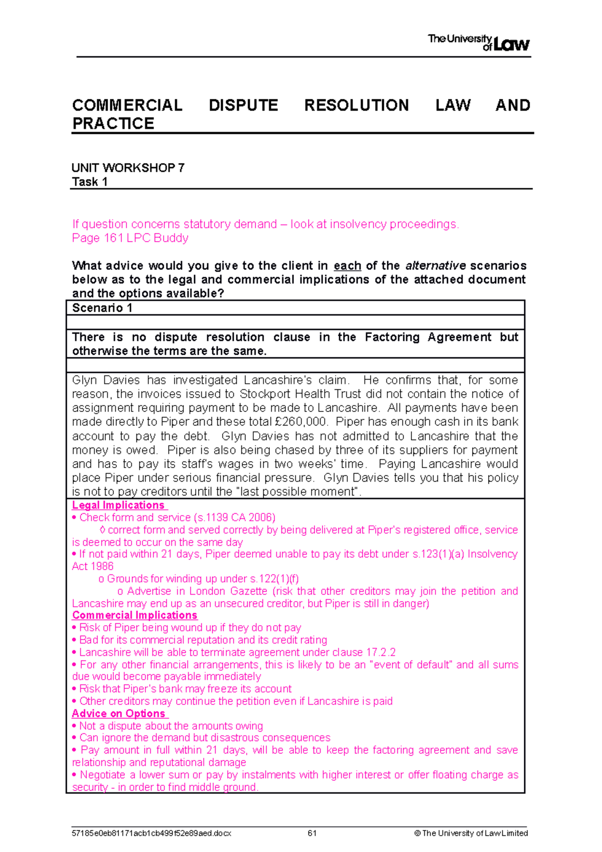 Task 1 commercial dispute resolution 7 notes COMMERCIAL