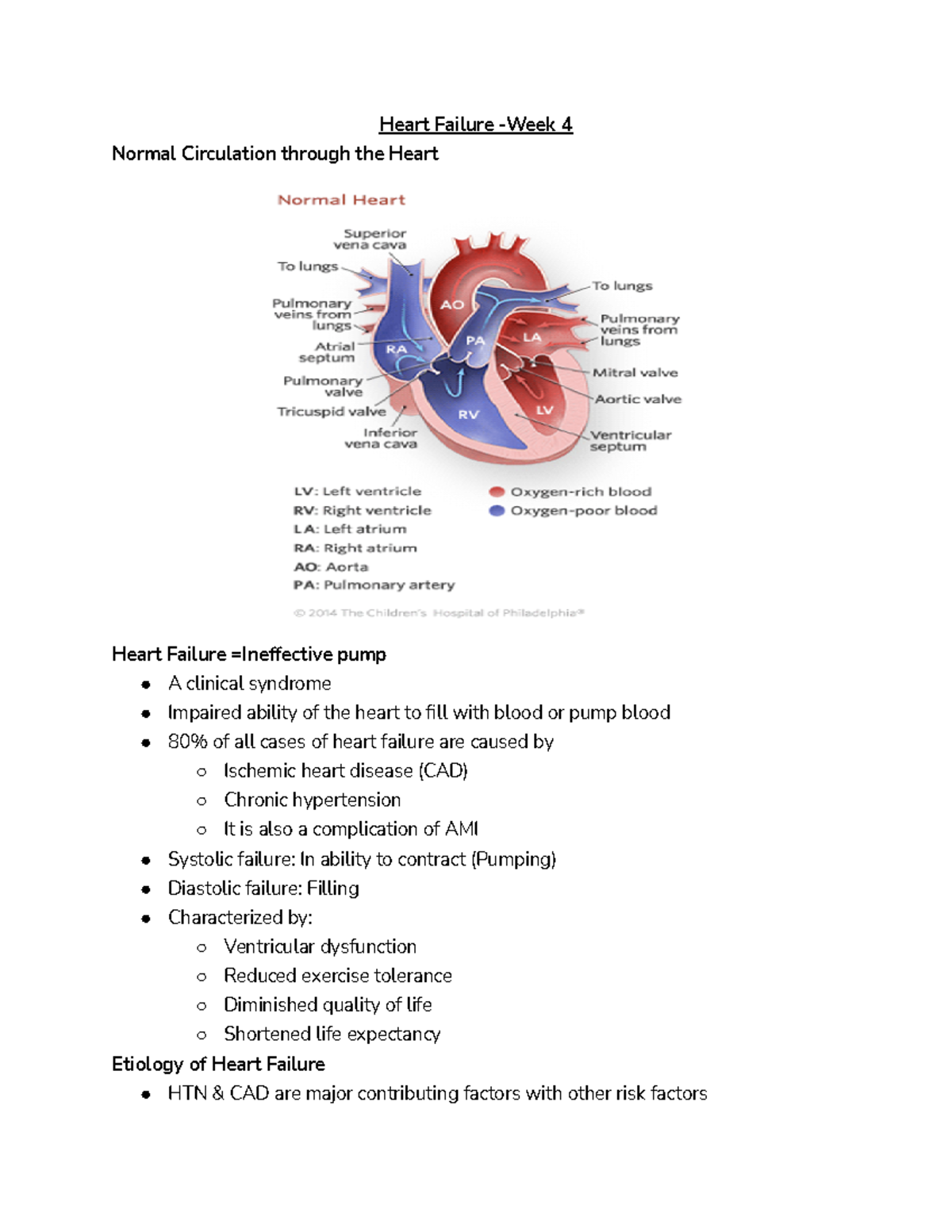 Heart Failure -Week 5 - Lecture notes 5 - Heart Failure -Week 4 Normal ...