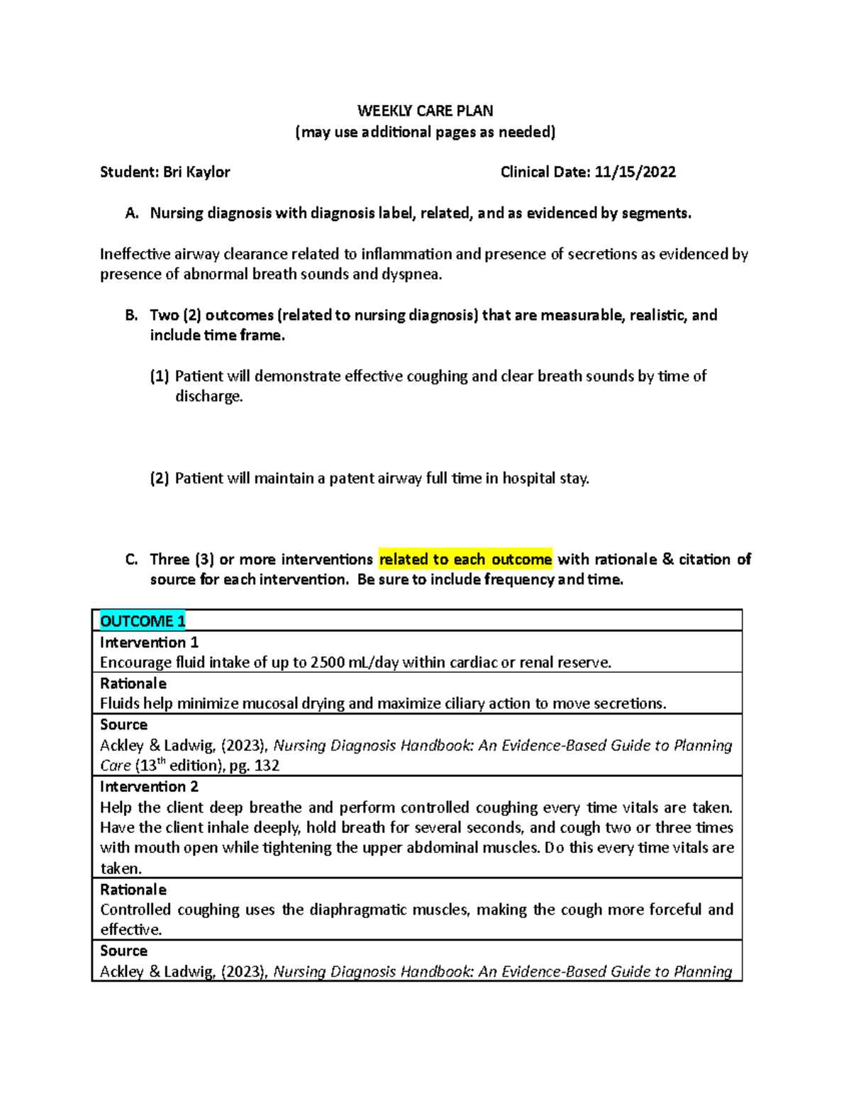 Weekly+CARE+PLAN+week+3 - WEEKLY CARE PLAN (may use additional pages as ...