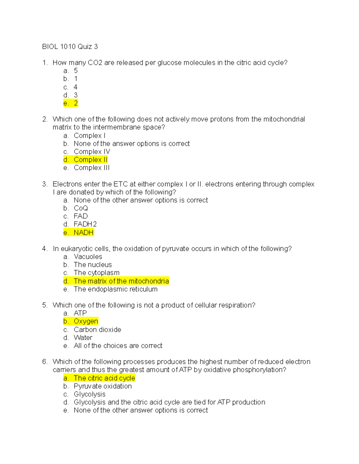Quiz 3 - practice questions - BIOL 1010 Quiz 3 How many CO2 are ...
