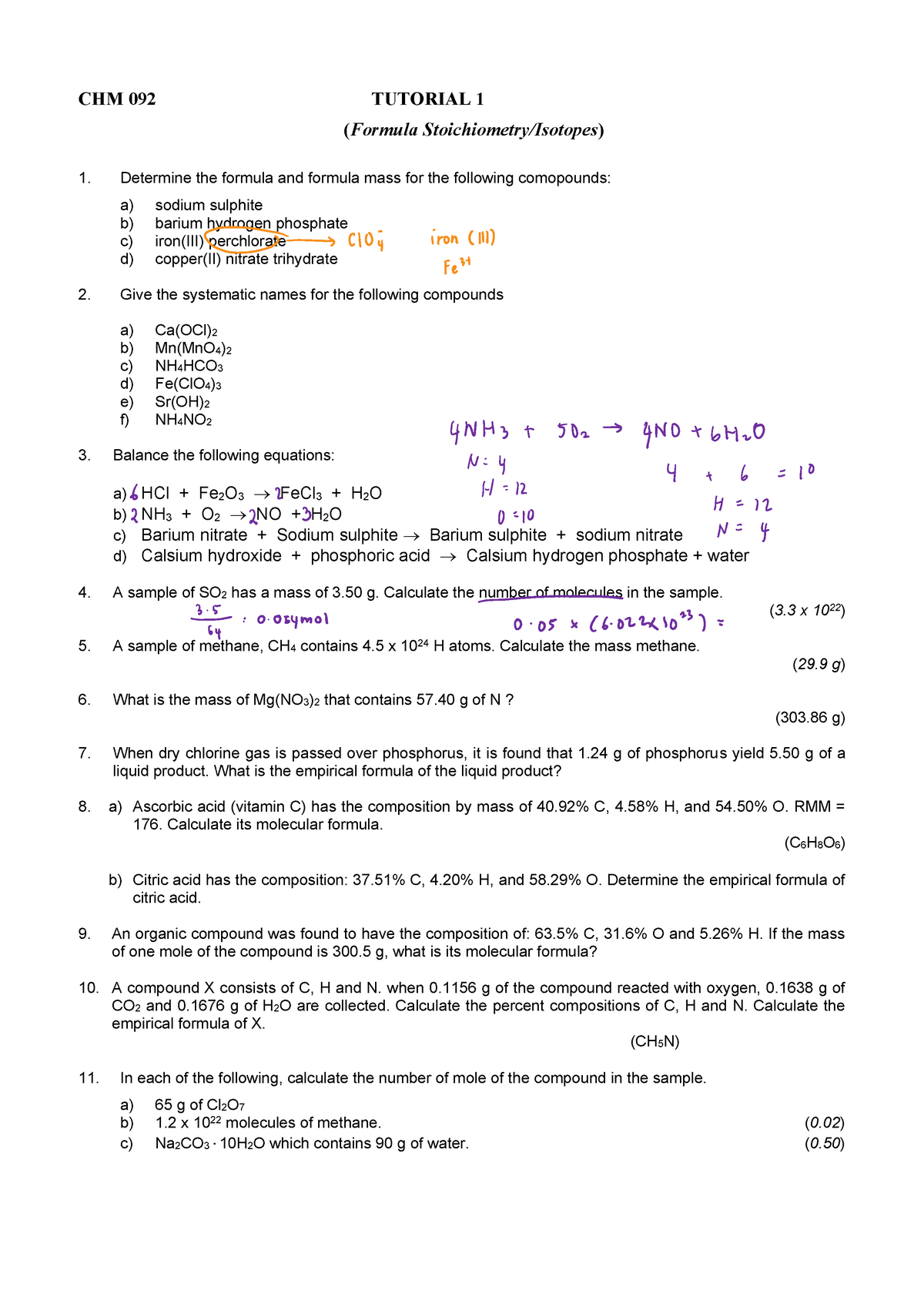 Extra exercise CHM 092 Tutorial 1 - Foundation In Chemistry - UiTM ...