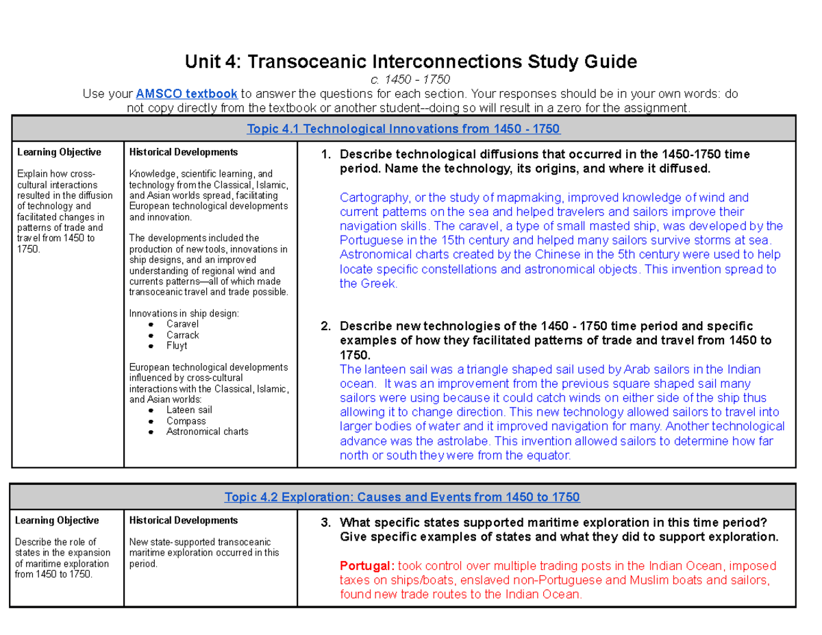 Amsco Unit 4 Reading Guide - Unit 4: Transoceanic Interconnections ...