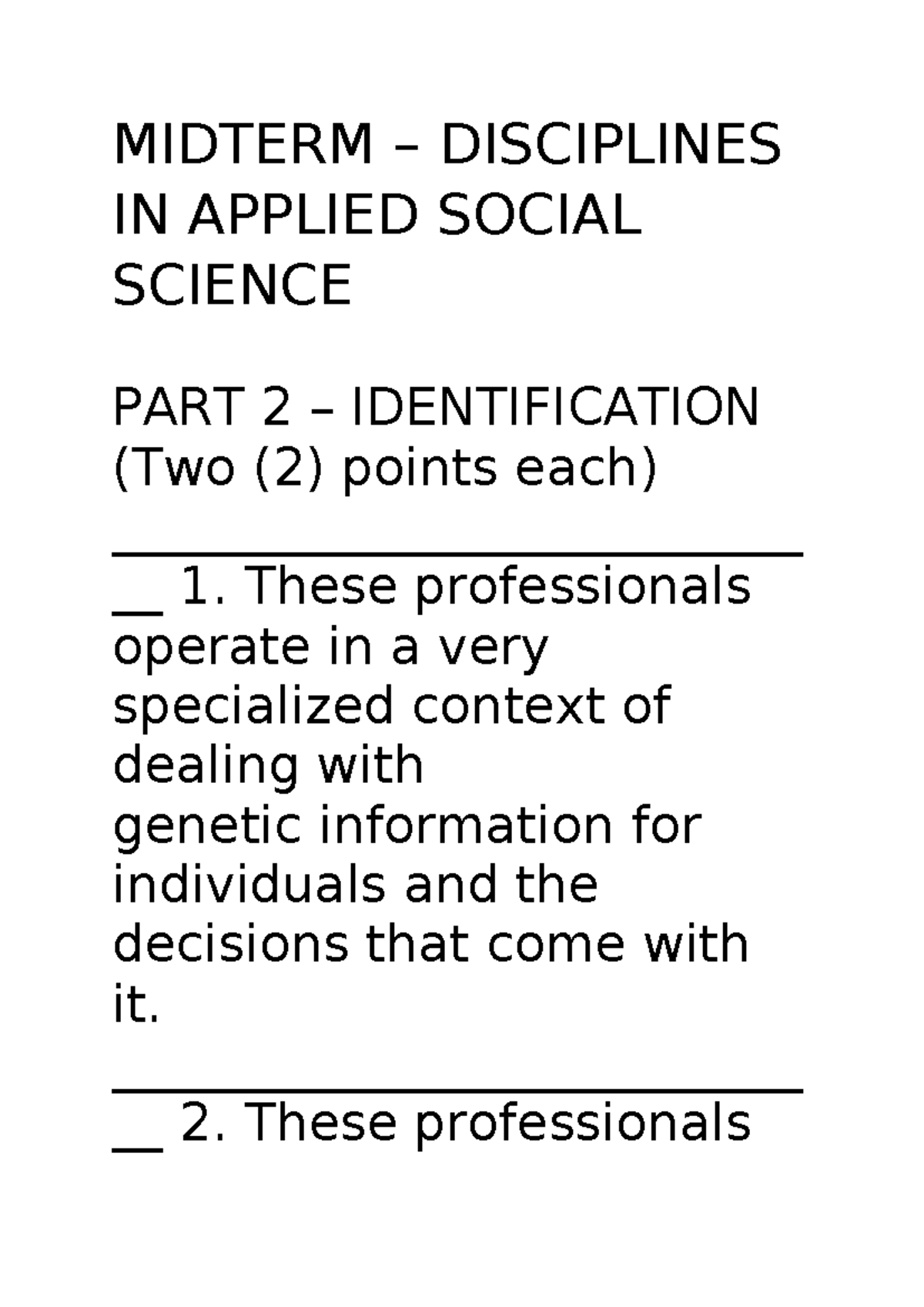 Midterm Diass - exam - MIDTERM – DISCIPLINES IN APPLIED SOCIAL SCIENCE ...