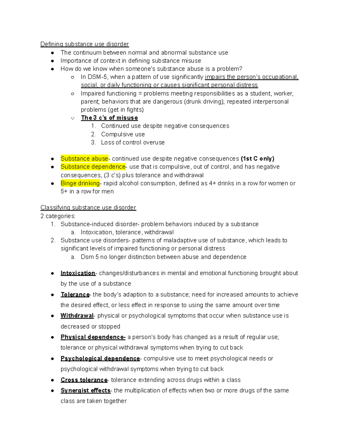 AB test 4 - notes - Defining substance use disorder The continuum ...