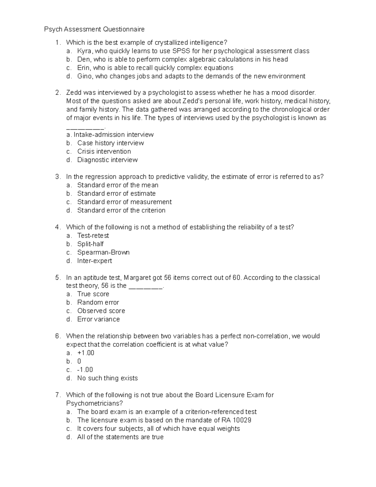 Psych Assessment Questionnaire - Psych Assessment Questionnaire Which ...