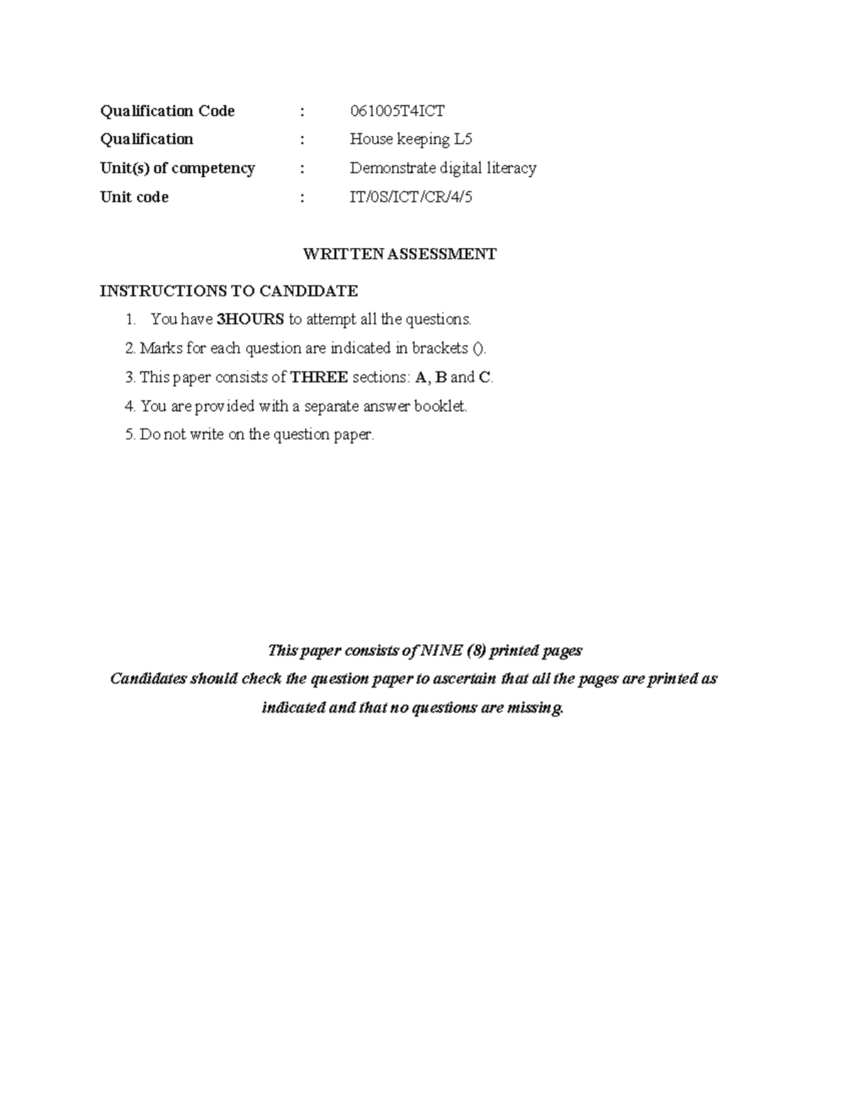 DL level 5 - Qualification Code : 061005T4ICT Qualification : House ...