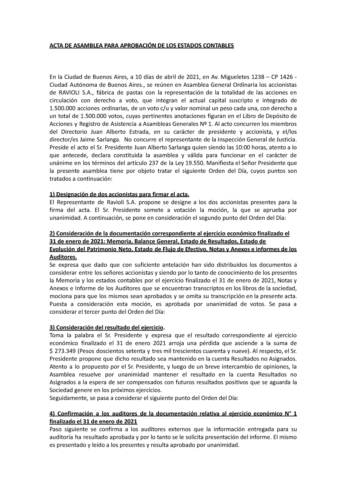 Acta De Aprobaciòn De Los Estados Contables Acta De Asamblea Para AprobaciÓn De Los Estados 0374